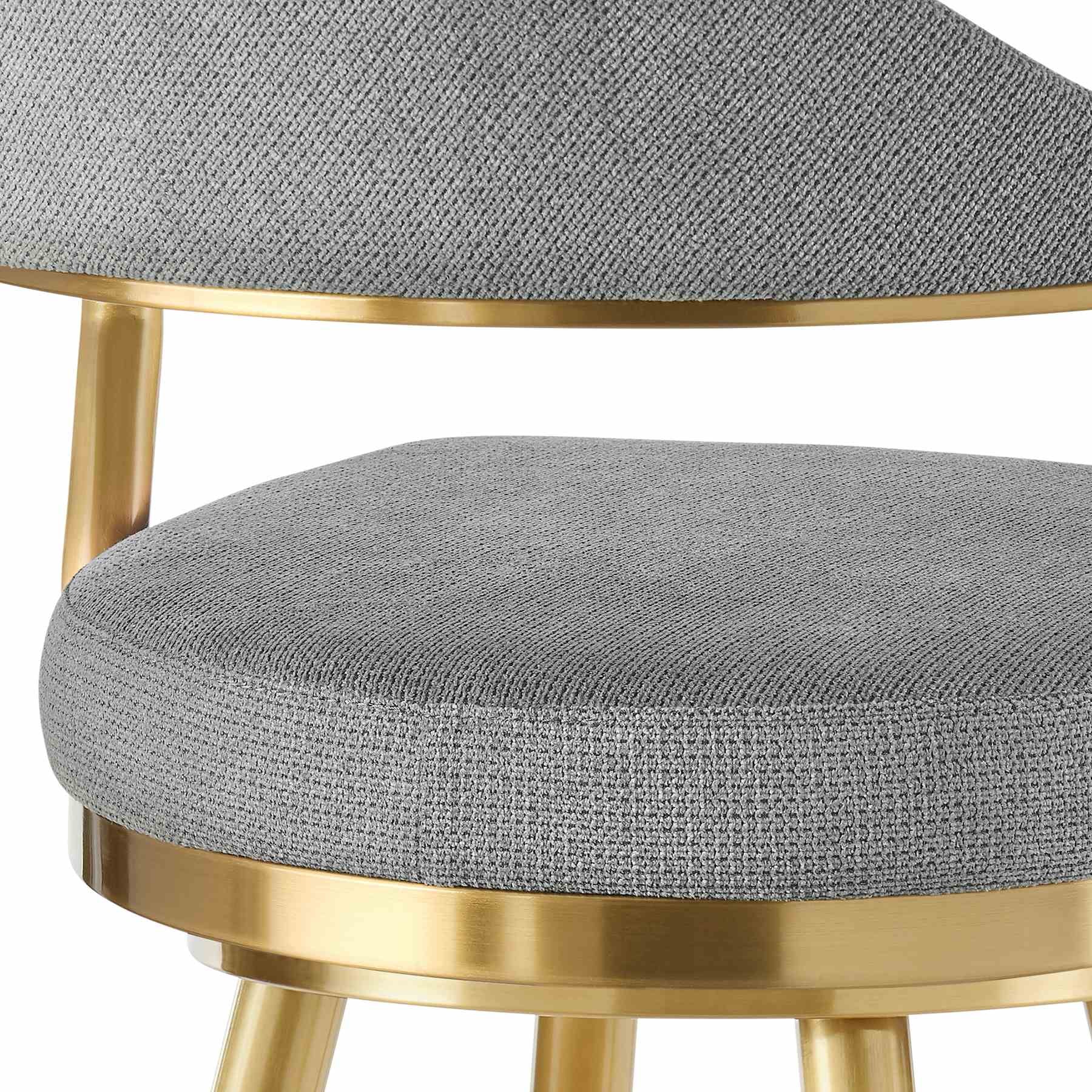 Justin 26" Swivel Counter Stool with Gold Brushed Stainless Steel and Anchor Gray Fabric - Image 7