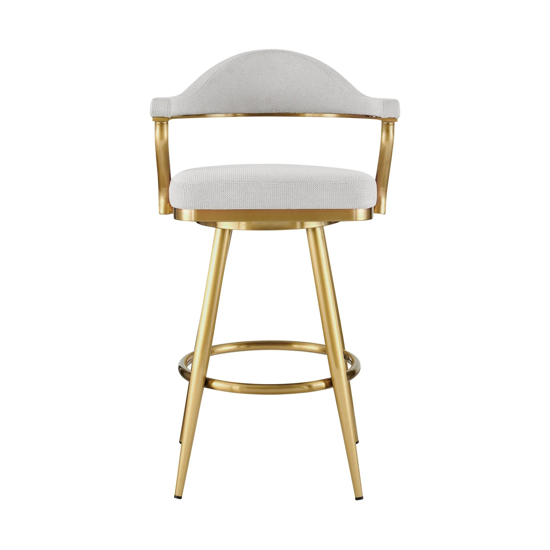 Justin 26" Swivel Counter Stool with Gold Brushed Stainless Steel and Silver Fabric - Image 2