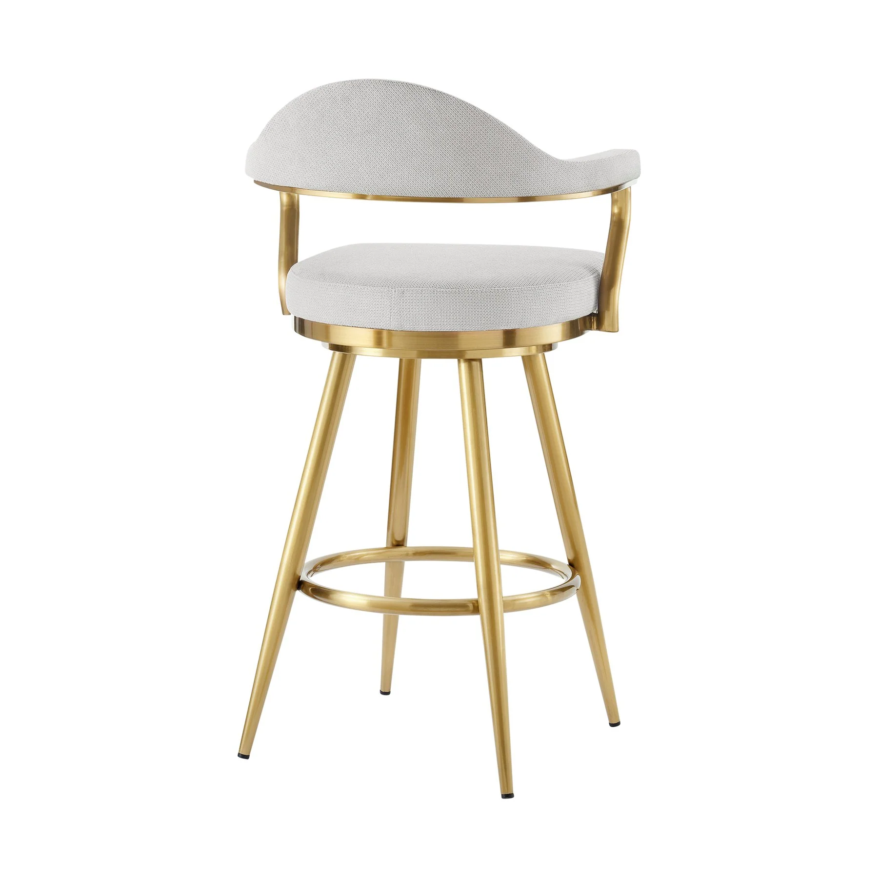 Justin 26" Swivel Counter Stool with Gold Brushed Stainless Steel and Silver Fabric - Image 3