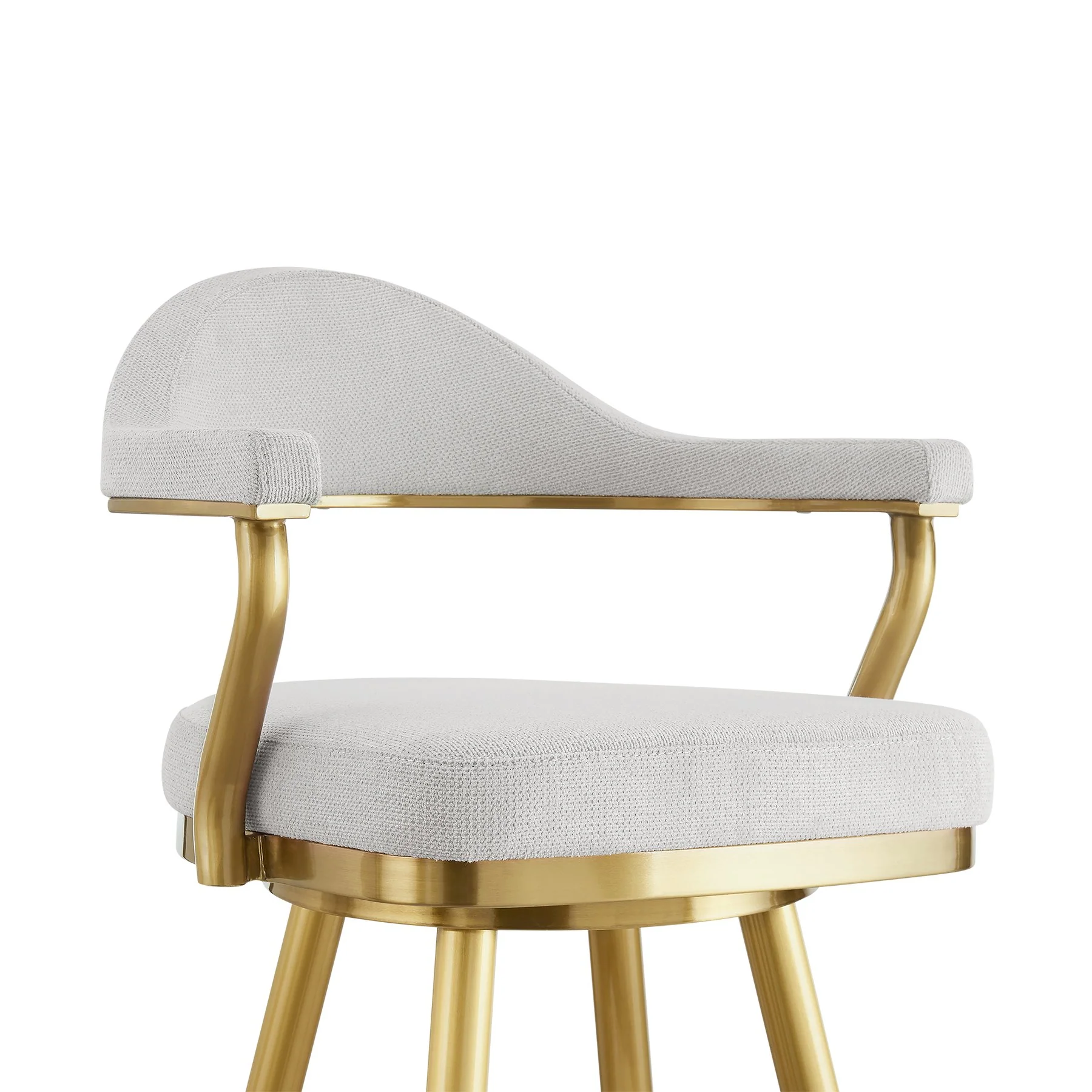 Justin 26" Swivel Counter Stool with Gold Brushed Stainless Steel and Silver Fabric - Image 4