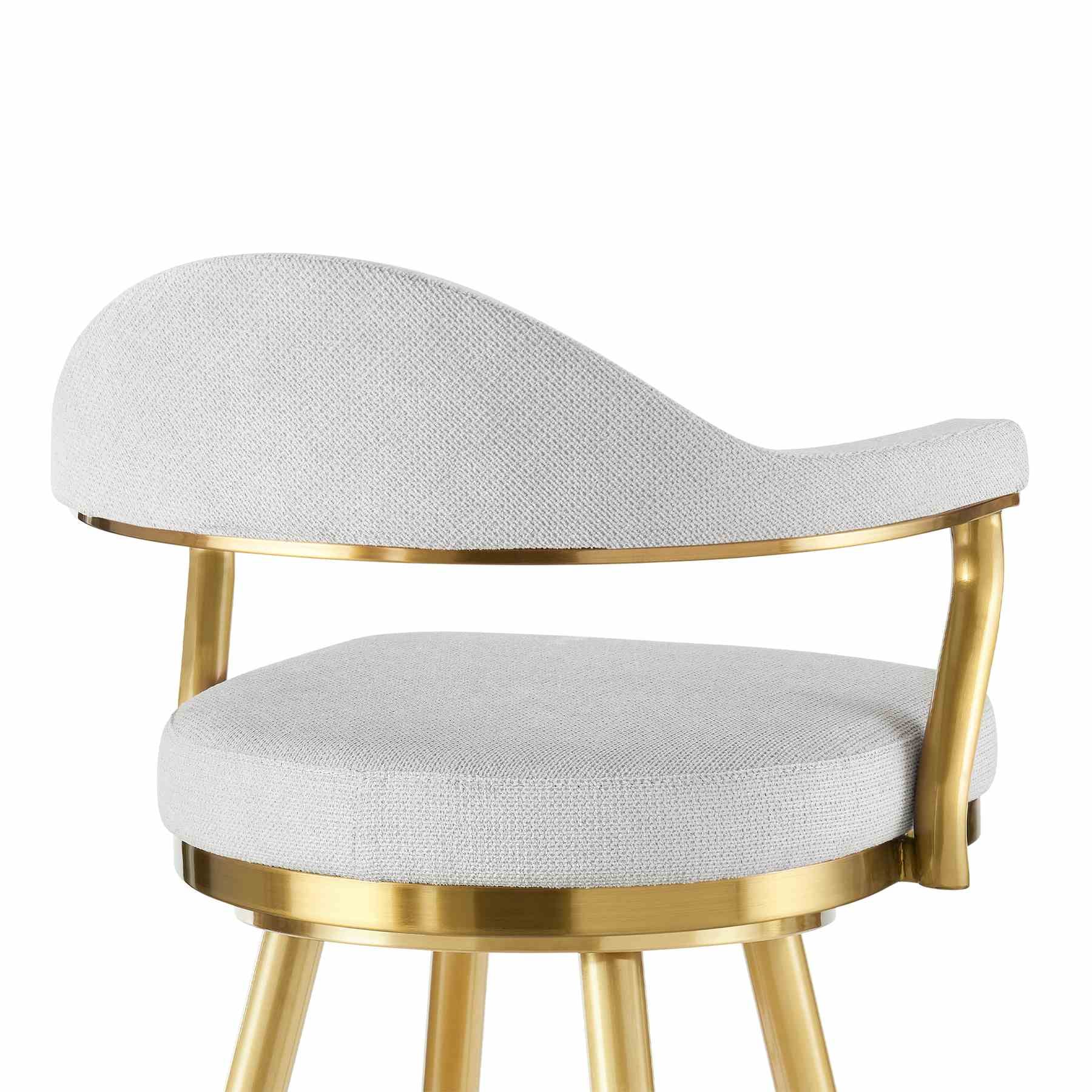 Justin 26" Swivel Counter Stool with Gold Brushed Stainless Steel and Silver Fabric - Image 5