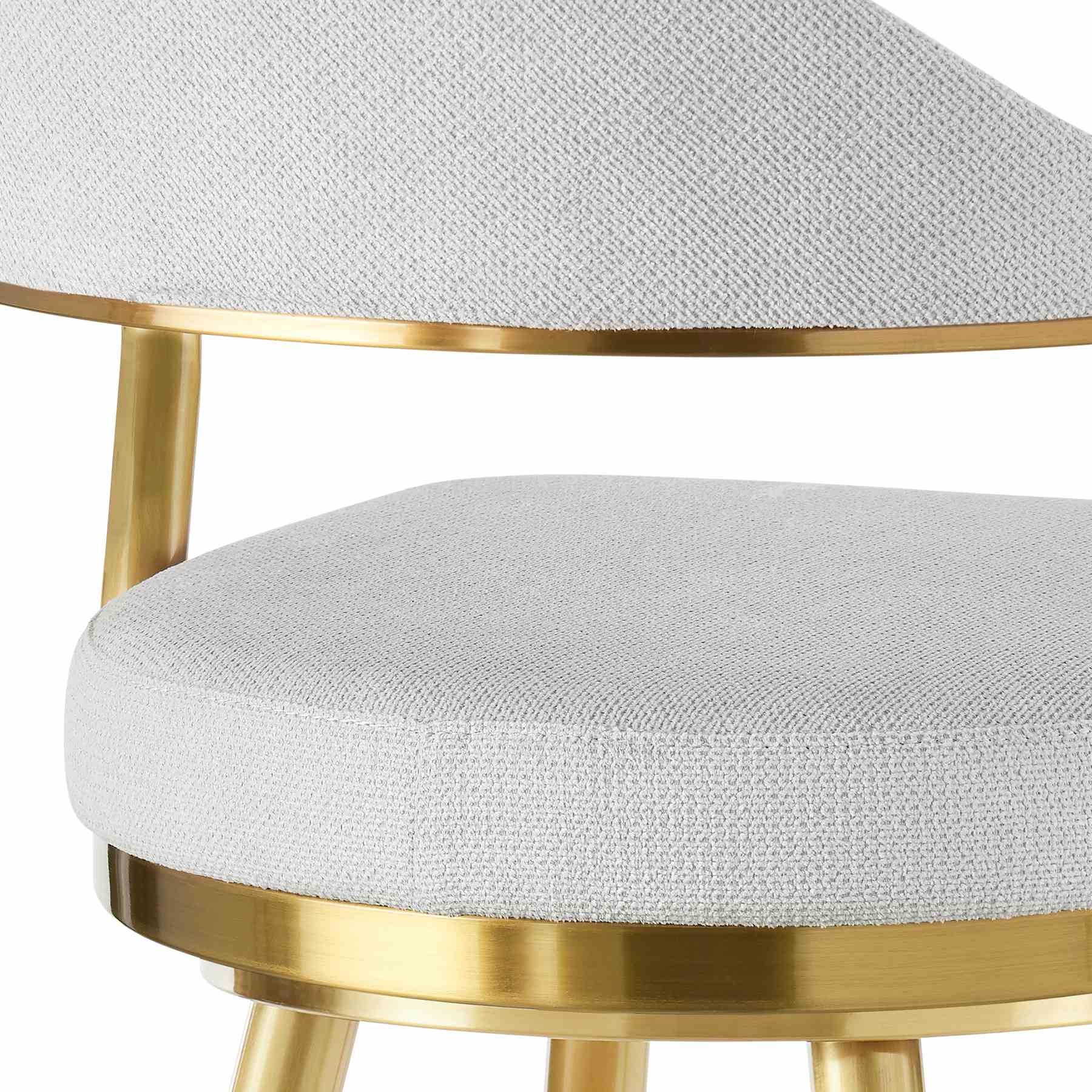 Justin 26" Swivel Counter Stool with Gold Brushed Stainless Steel and Silver Fabric - Image 7