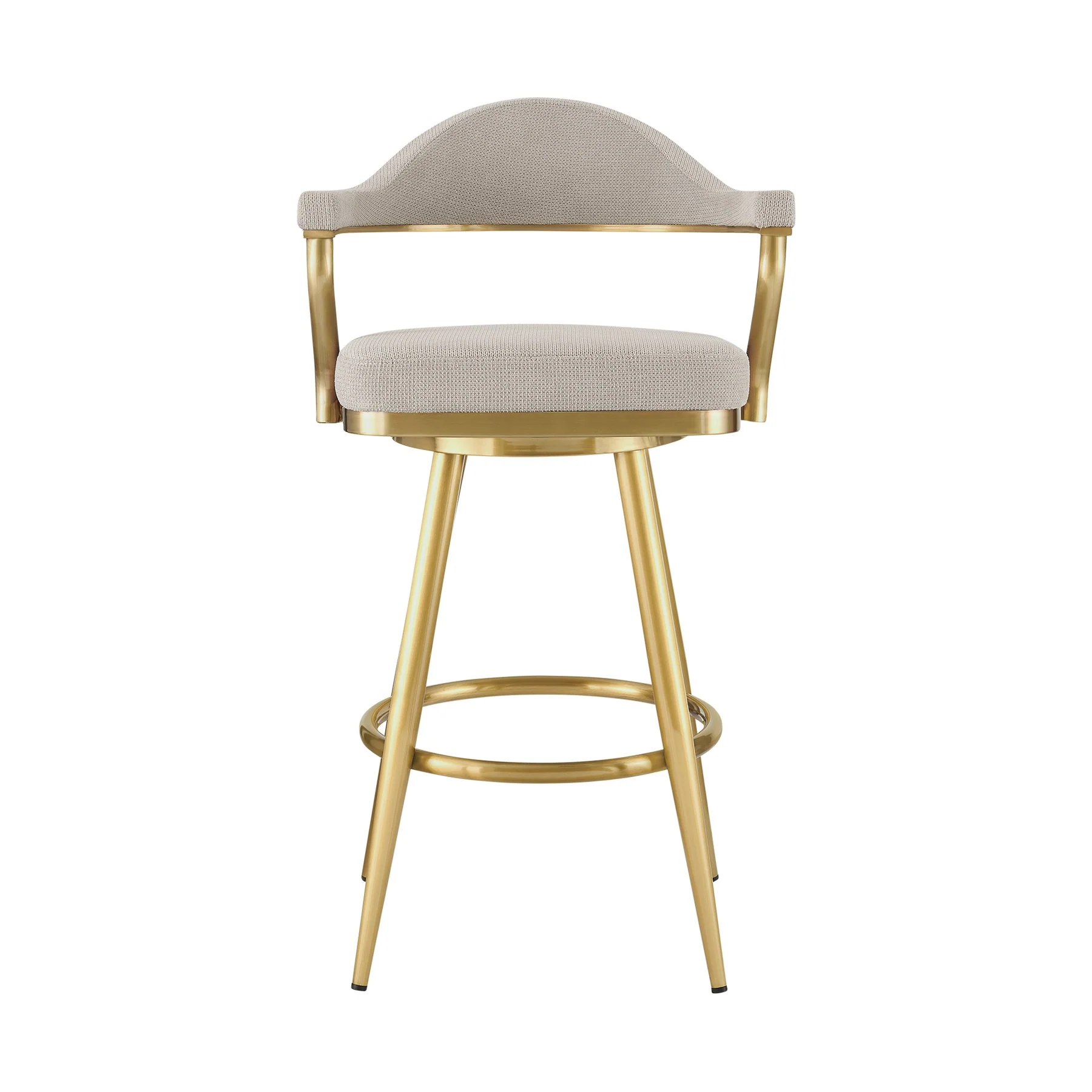 Justin 26" Swivel Counter Stool with Gold Brushed Stainless Steel and Taupe Fabric - Image 2
