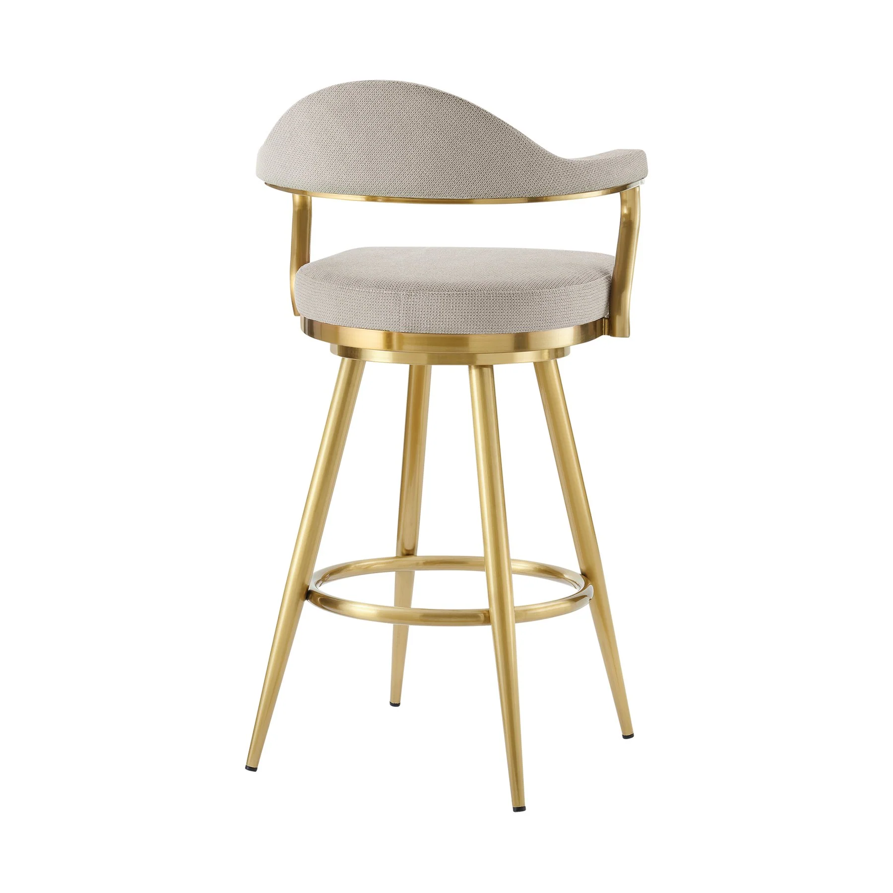 Justin 26" Swivel Counter Stool with Gold Brushed Stainless Steel and Taupe Fabric - Image 3