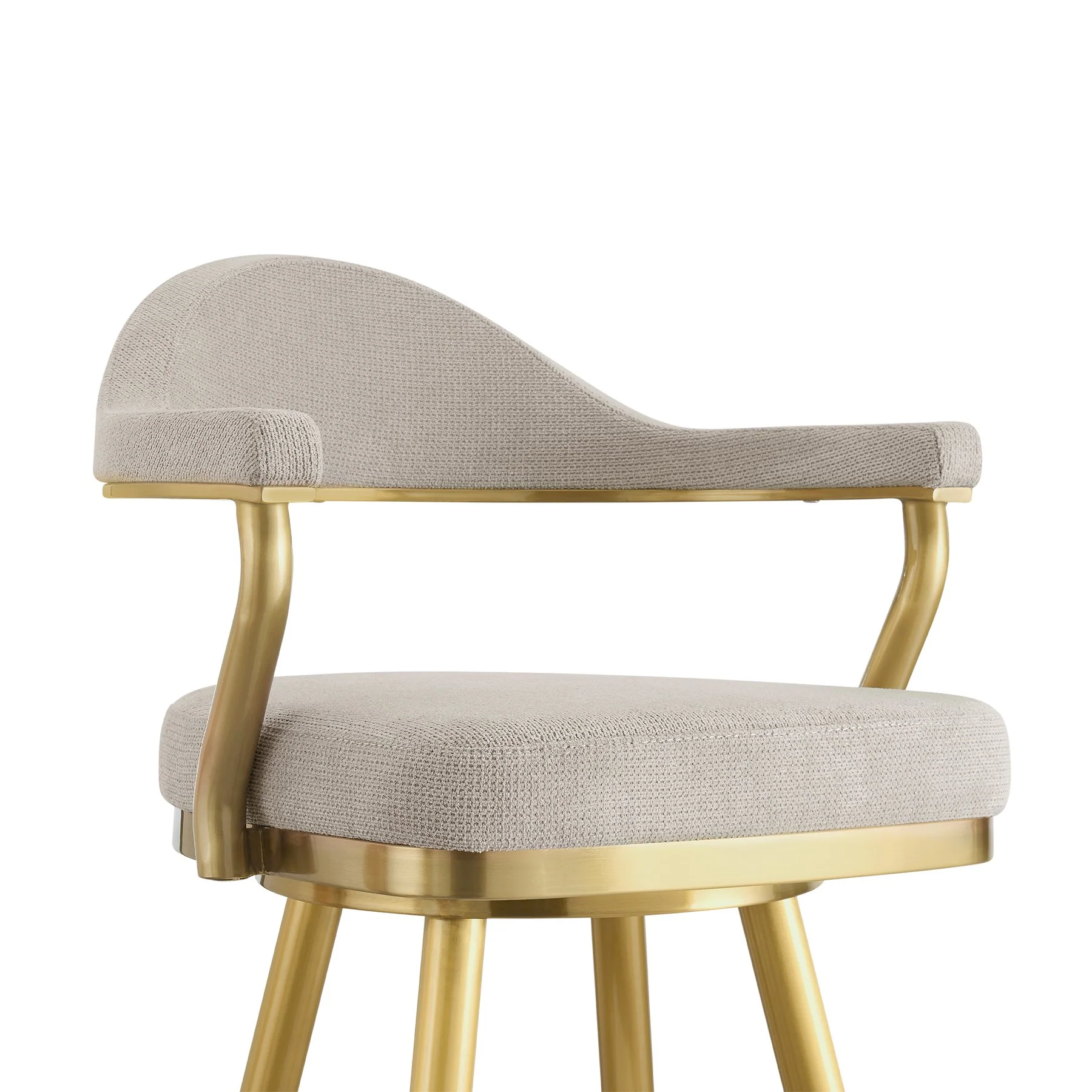 Justin 26" Swivel Counter Stool with Gold Brushed Stainless Steel and Taupe Fabric - Image 4