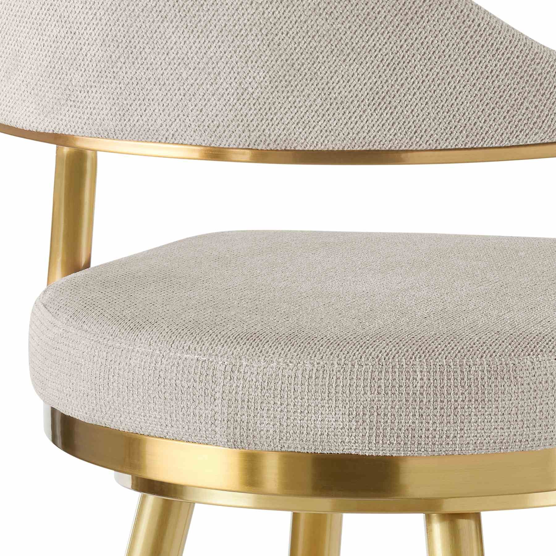 Justin 26" Swivel Counter Stool with Gold Brushed Stainless Steel and Taupe Fabric - Image 7