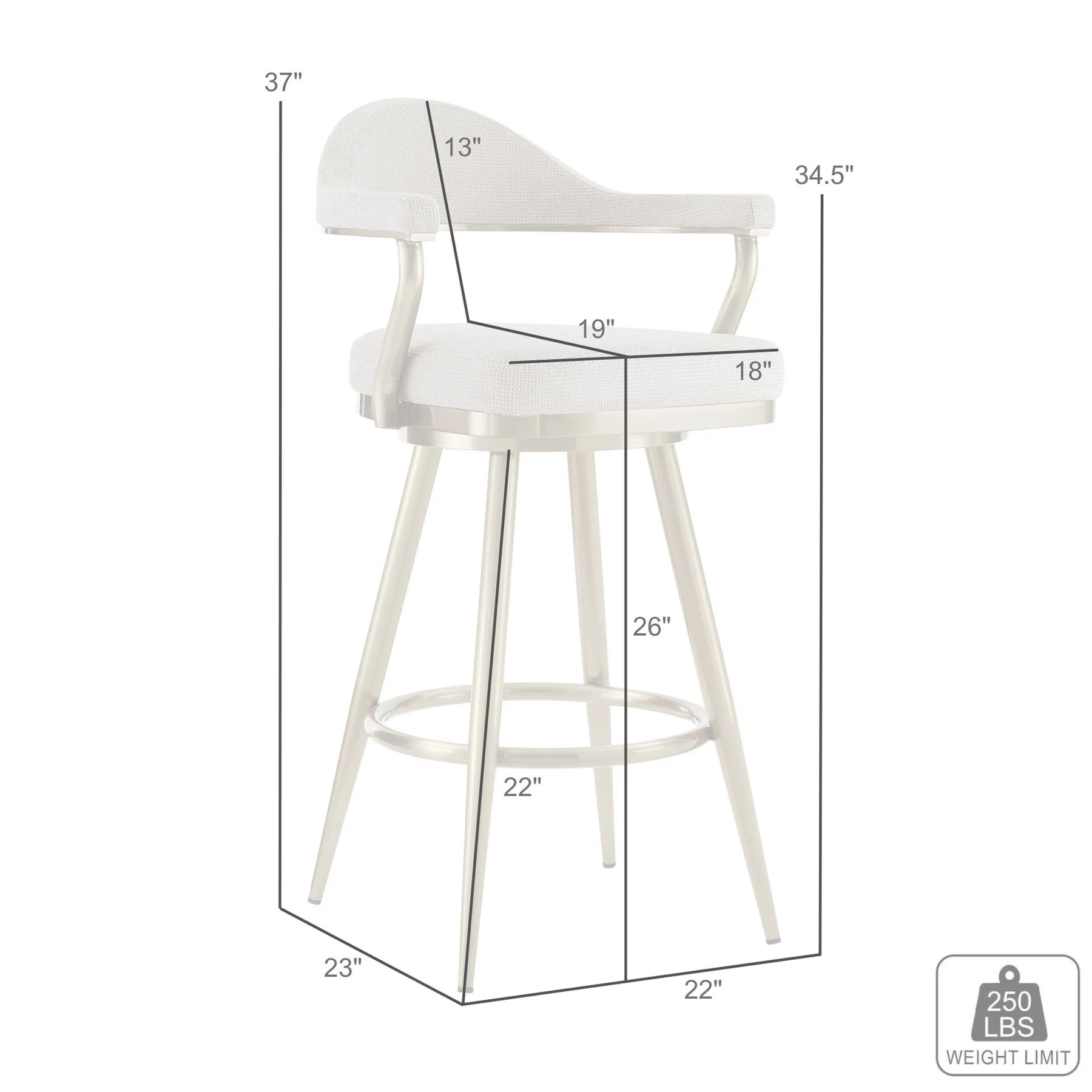 Justin 26" Swivel Counter Stool with Gold Brushed Stainless Steel and Taupe Fabric - Image 9