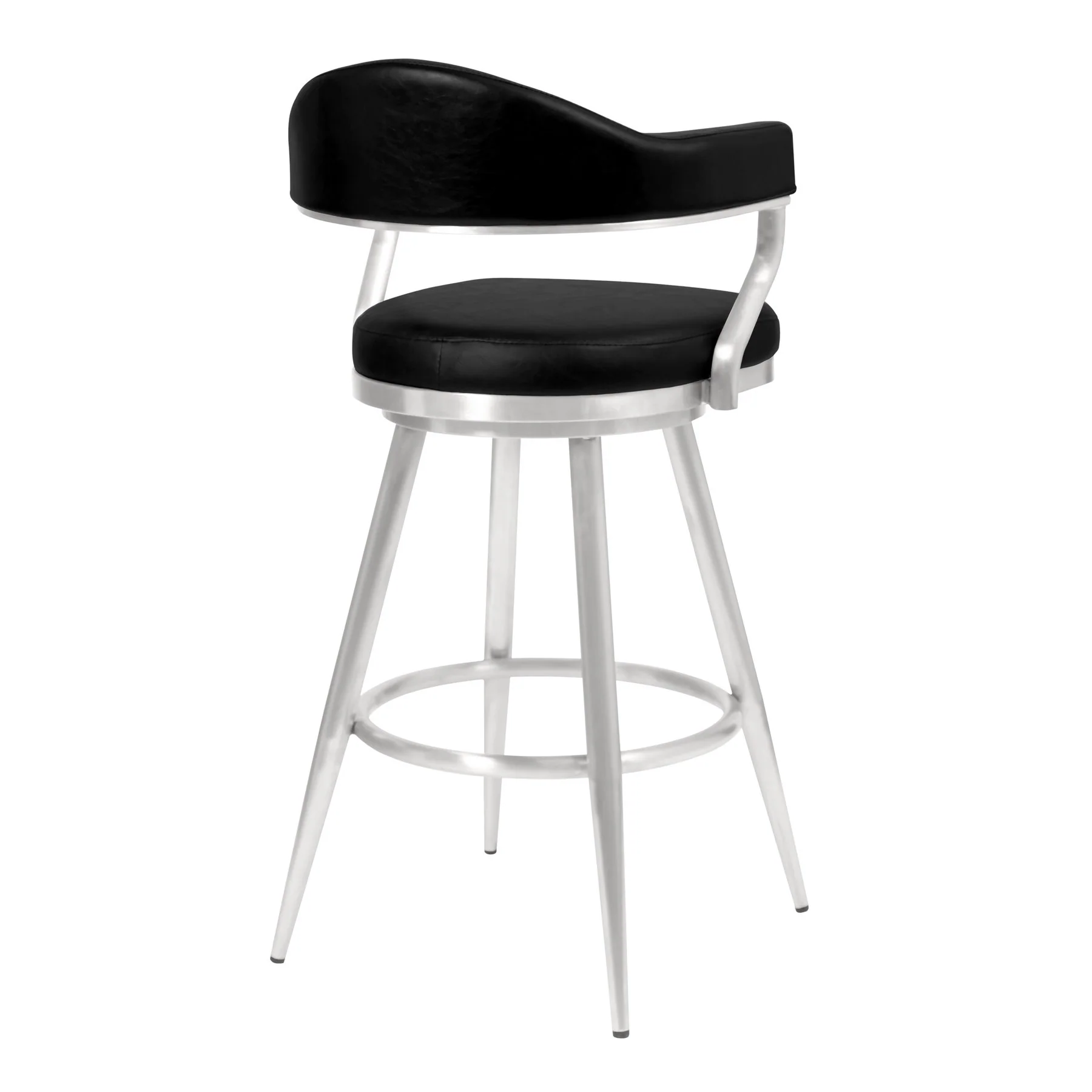 Justin 30" Bar Height Barstool in Brushed Stainless Steel and Vintage Black Faux Leather - Image 2