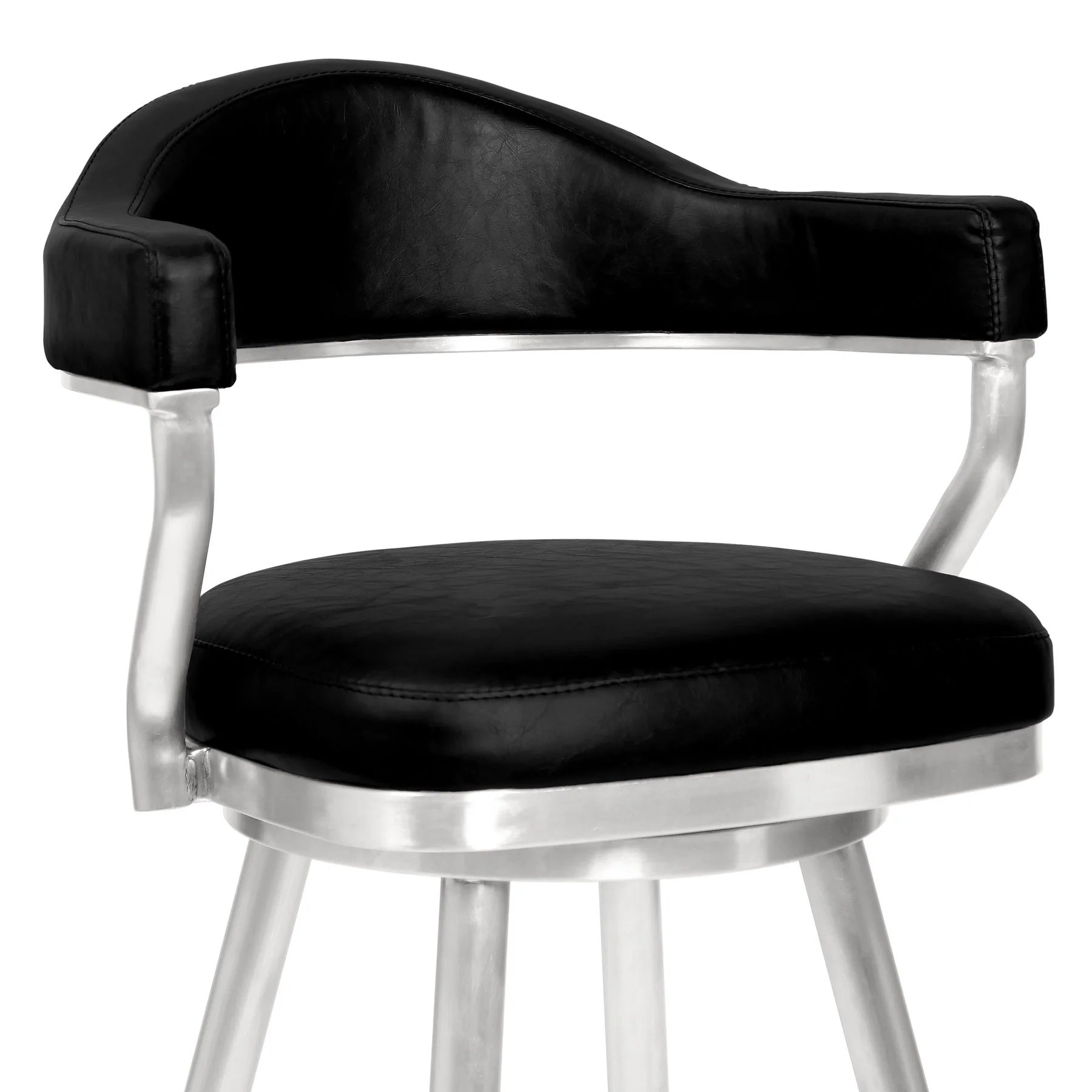 Justin 30" Bar Height Barstool in Brushed Stainless Steel and Vintage Black Faux Leather - Image 3