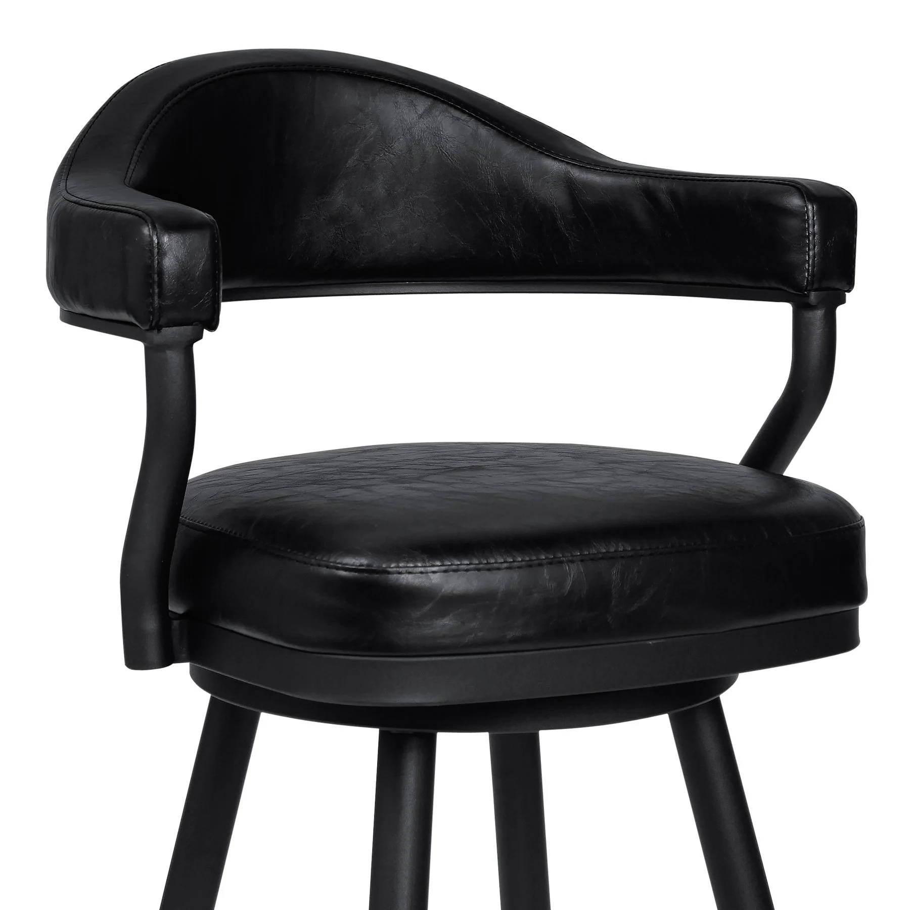 Justin 30" Bar Height Swivel Vintage Black Faux Leather Bar Stool with Black Metal Legs - Image 3