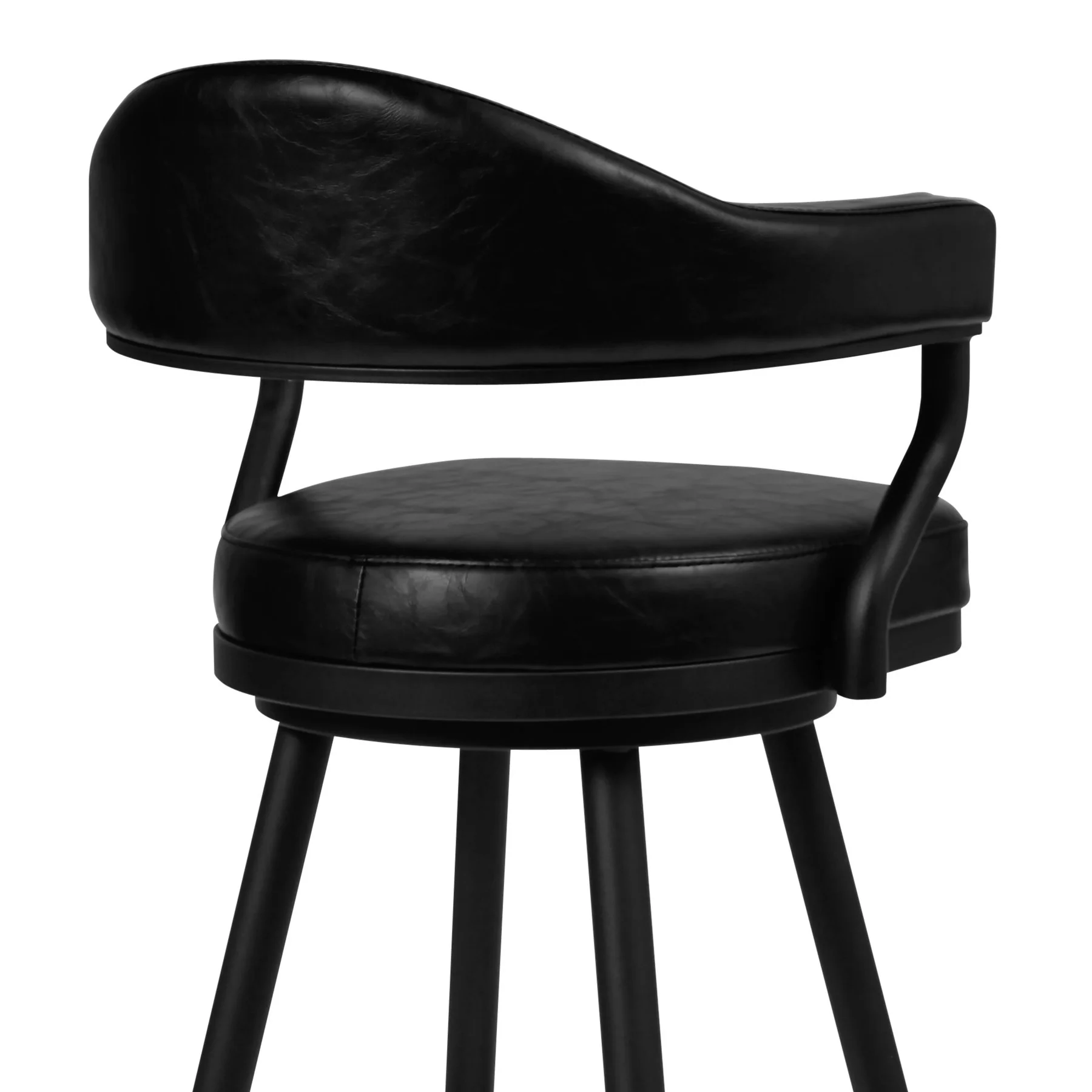 Justin 30" Bar Height Swivel Vintage Black Faux Leather Bar Stool with Black Metal Legs - Image 4