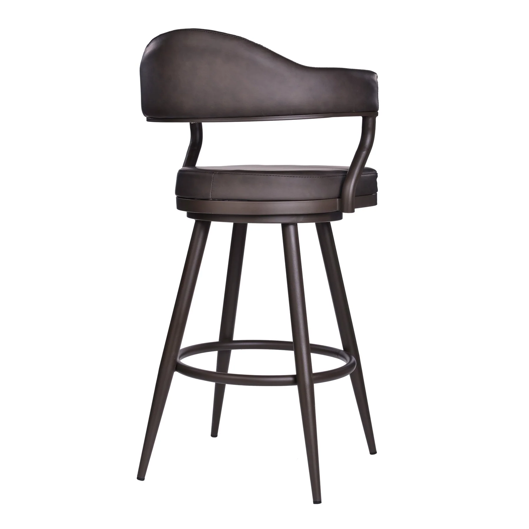 Justin 30" Bar Height Swivel Vintage Brown Faux Leather Bar Stool with Brown Metal Legs - Image 3