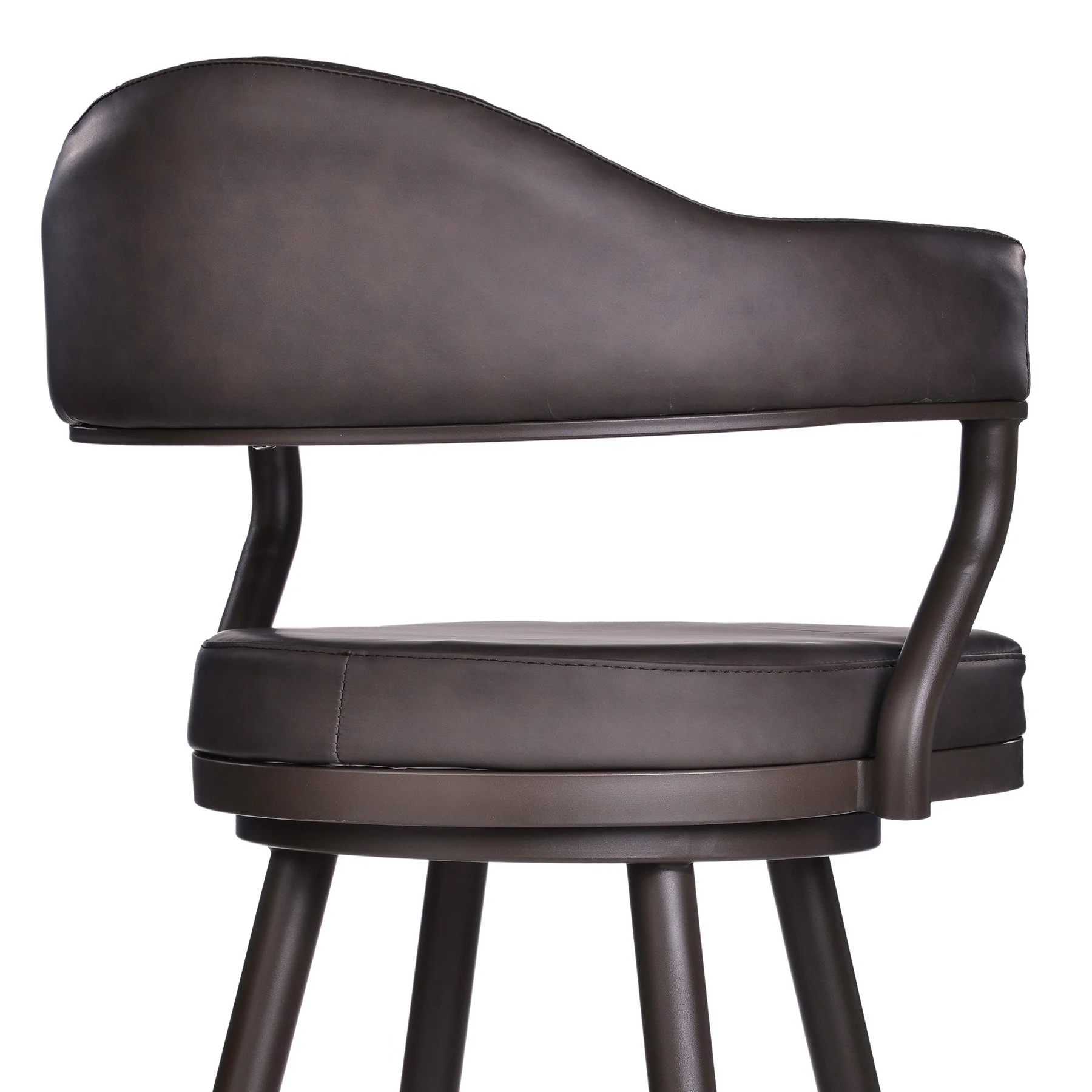 Justin 30" Bar Height Swivel Vintage Brown Faux Leather Bar Stool with Brown Metal Legs - Image 5