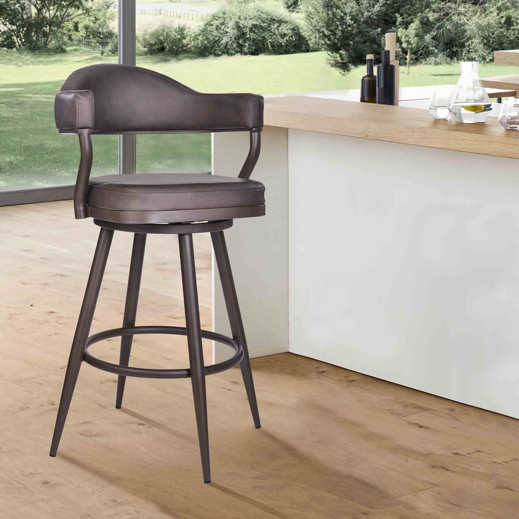 Justin 30" Bar Height Swivel Vintage Brown Faux Leather Bar Stool with Brown Metal Legs - Image 8