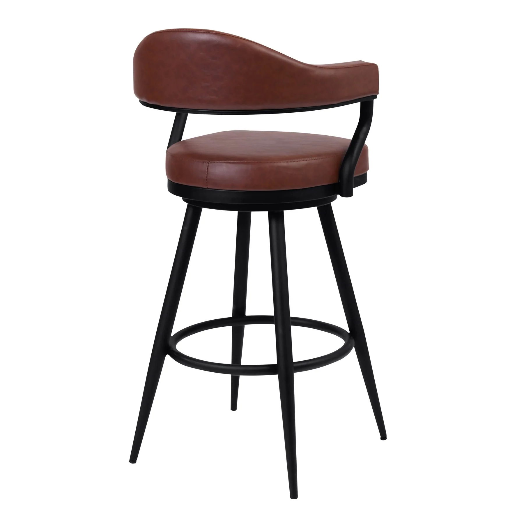 Justin 30" Bar Height Swivel Vintage Coffee Faux Leather Bar Stool with Black Metal Legs - Image 2
