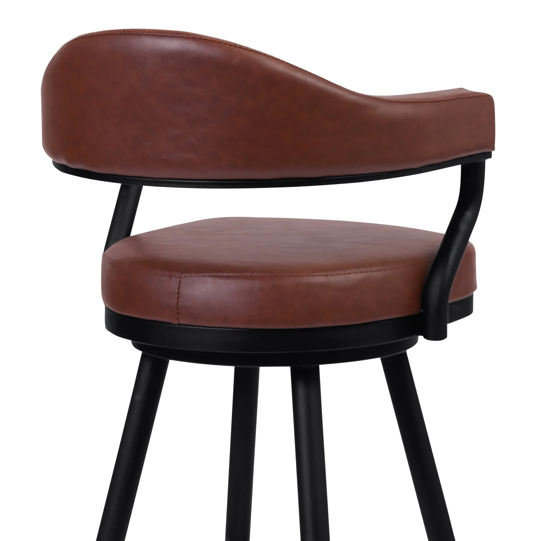 Justin 30" Bar Height Swivel Vintage Coffee Faux Leather Bar Stool with Black Metal Legs - Image 4