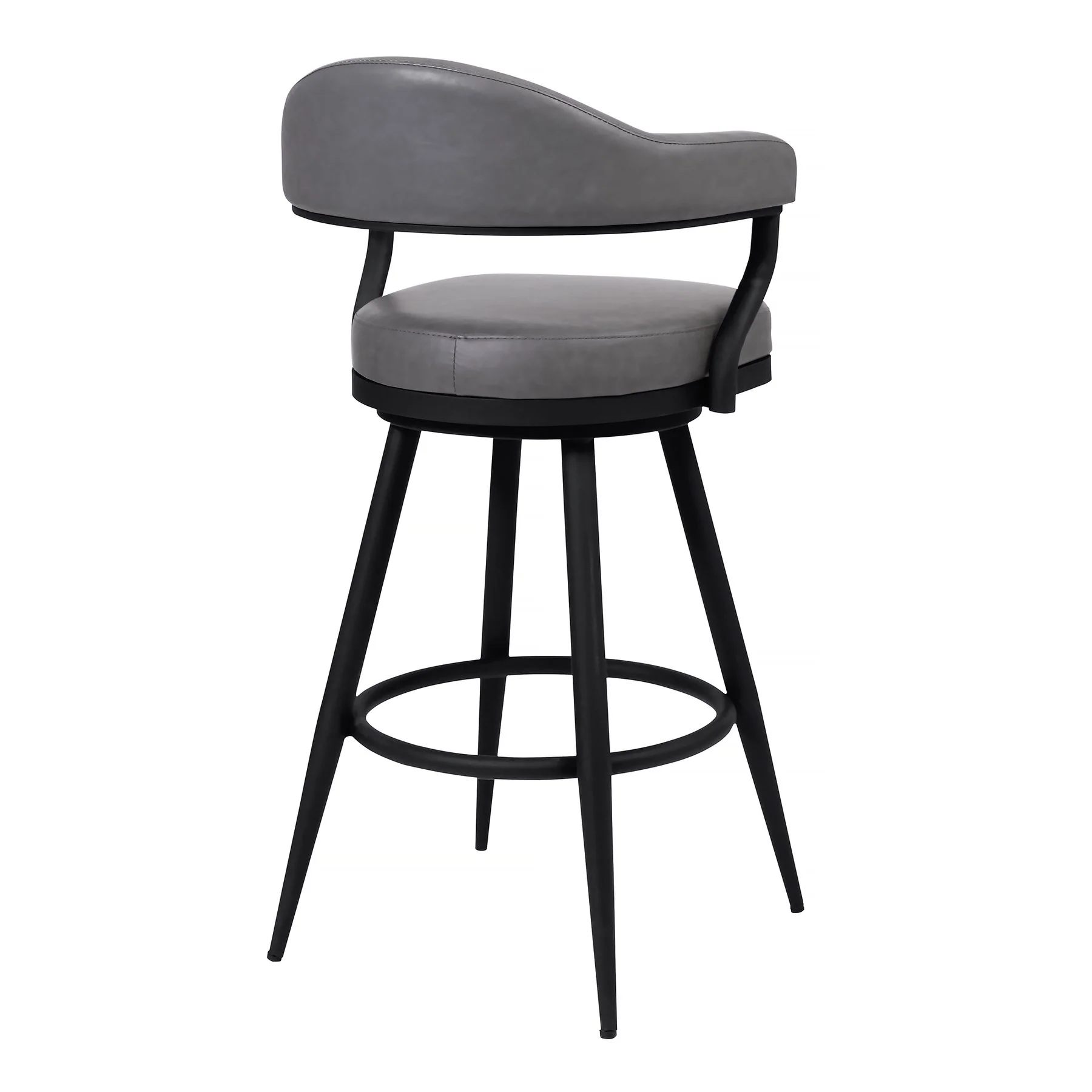 Justin 30" Bar Height Swivel Vintage Gray Faux Leather Bar Stool with Black Metal Legs - Image 2