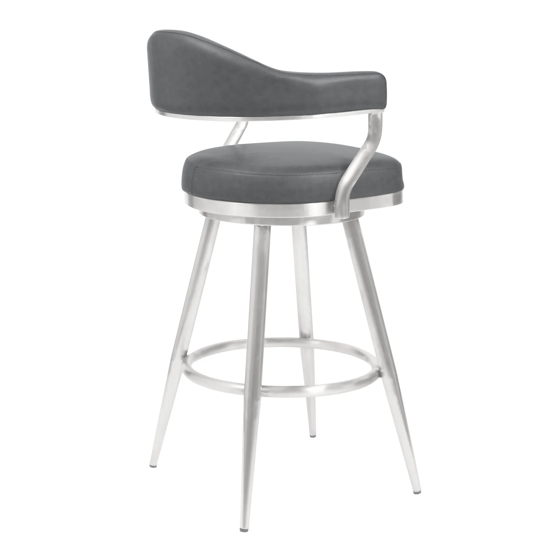 Justin 30" Bar Height Swivel Vintage Gray Faux Leather Bar Stool with Brushed Stainless Steel Legs - Image 2