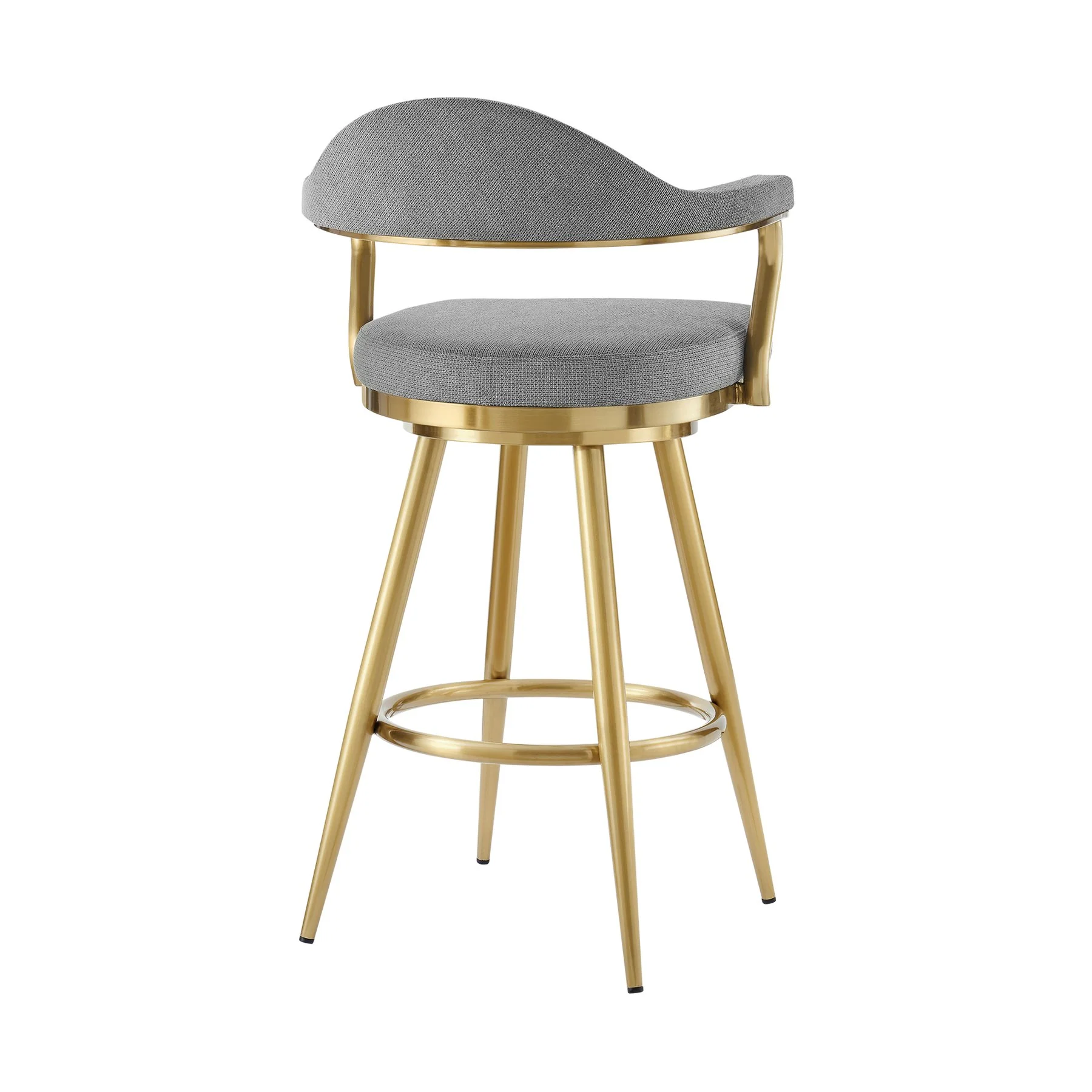 Justin 30" Swivel Bar Stool with Gold Brushed Stainless Steel and Anchor Gray Fabric - Image 3
