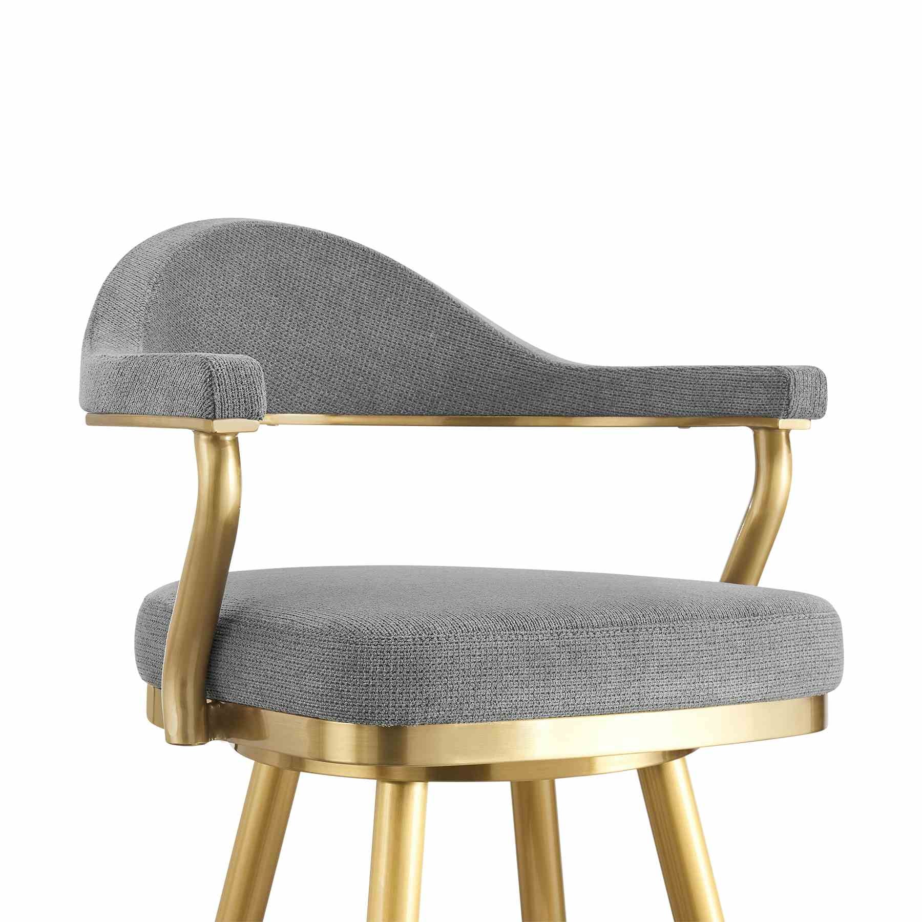 Justin 30" Swivel Bar Stool with Gold Brushed Stainless Steel and Anchor Gray Fabric - Image 4
