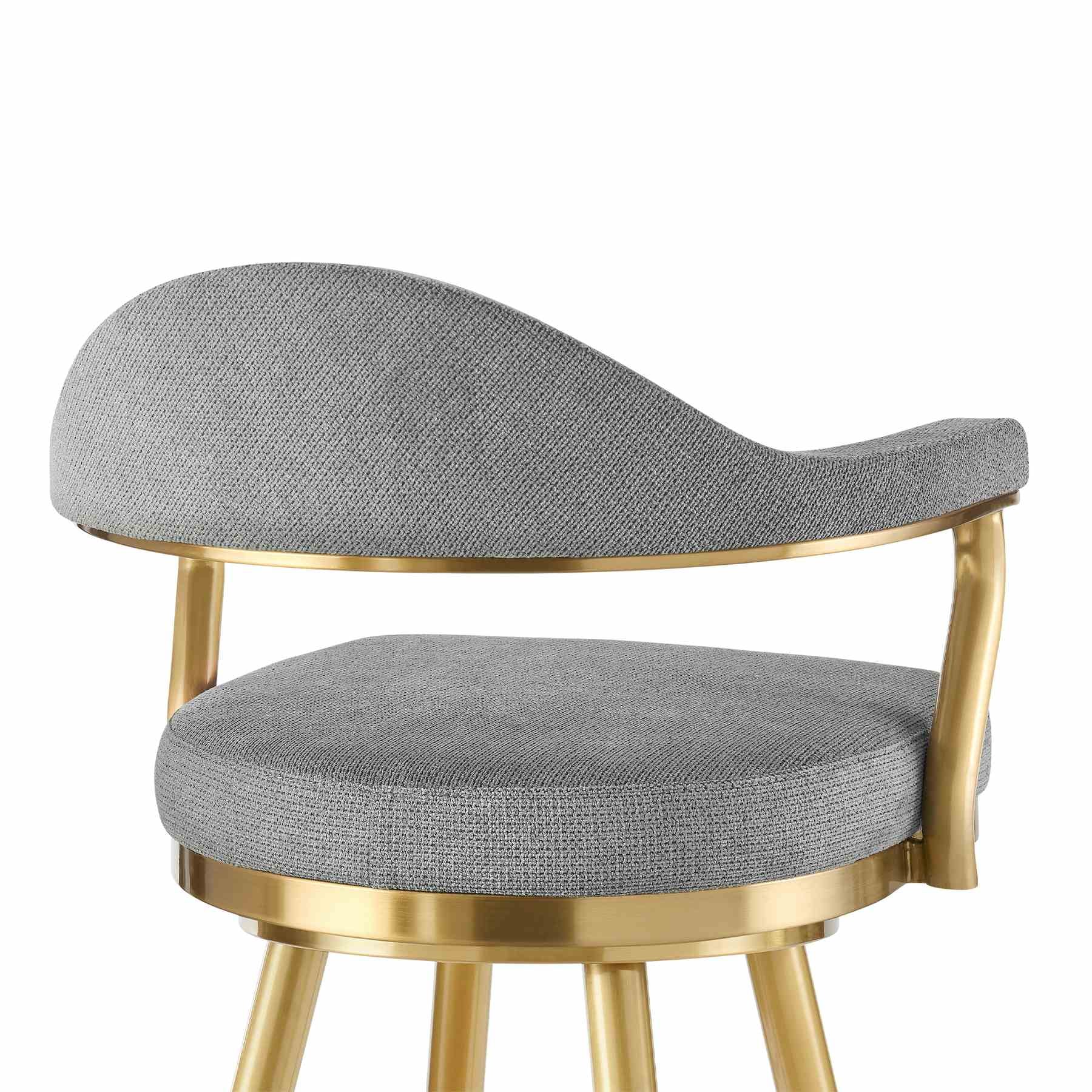 Justin 30" Swivel Bar Stool with Gold Brushed Stainless Steel and Anchor Gray Fabric - Image 5