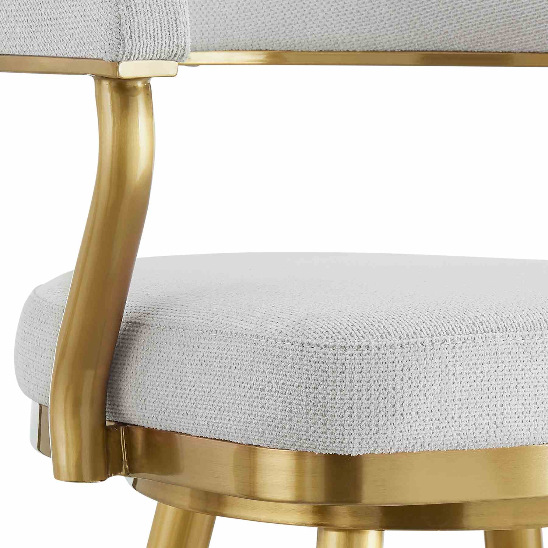 Justin 30" Swivel Bar Stool with Gold Brushed Stainless Steel and Silver Fabric - Image 6