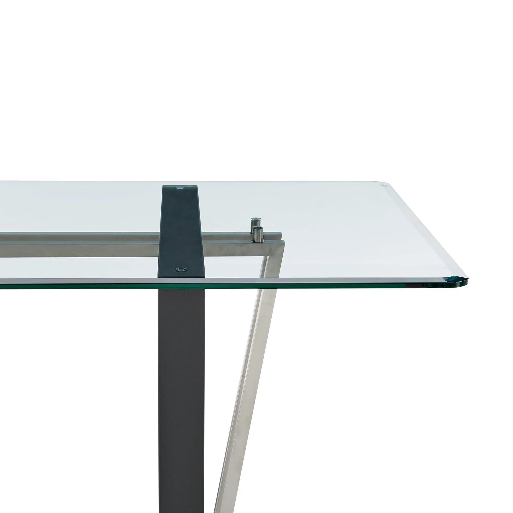 Kai 72" Rectangular Dining Table in Black Iron and Brushed Stainless Steel Base with Glass Tabletop - Image 3