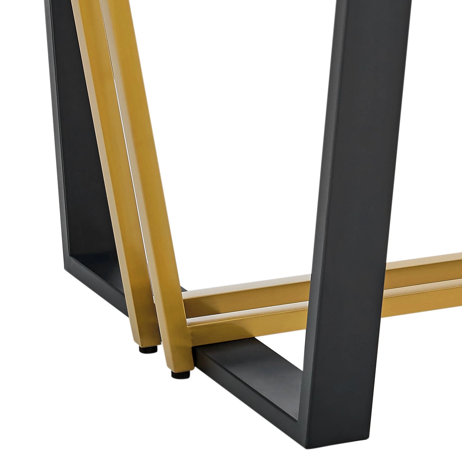 Kai 72" Rectangular Dining Table in Gold Stainless Steel and Black Iron Base with Glass Tabletop - Image 6