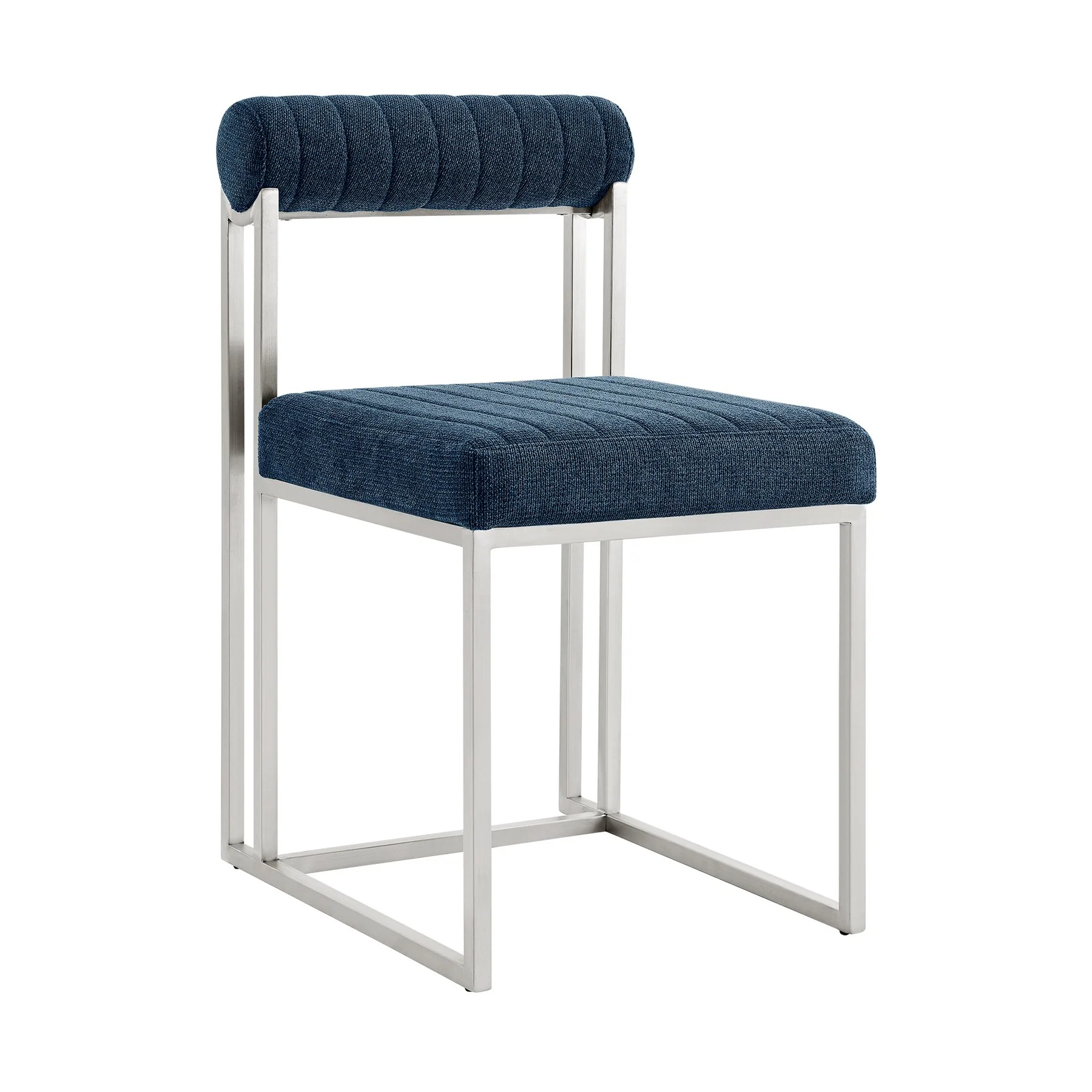 Kai Anastasia 5 Piece Rectangular Glass Dining Table Set with Brushed Stainless Steel and Blue Fabric - Image 2