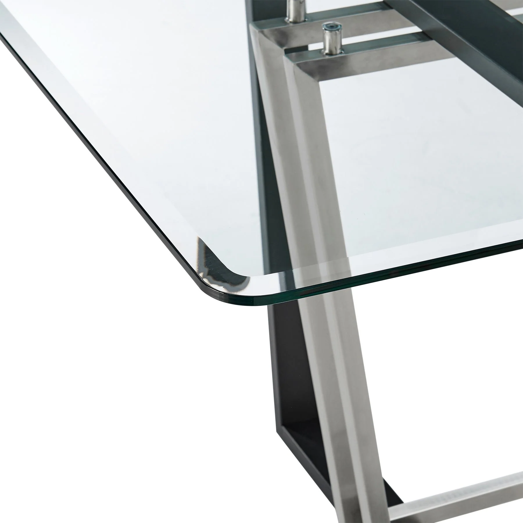 Kai Anastasia 5 Piece Rectangular Glass Dining Table Set with Brushed Stainless Steel and Light Gray Fabric - Image 8