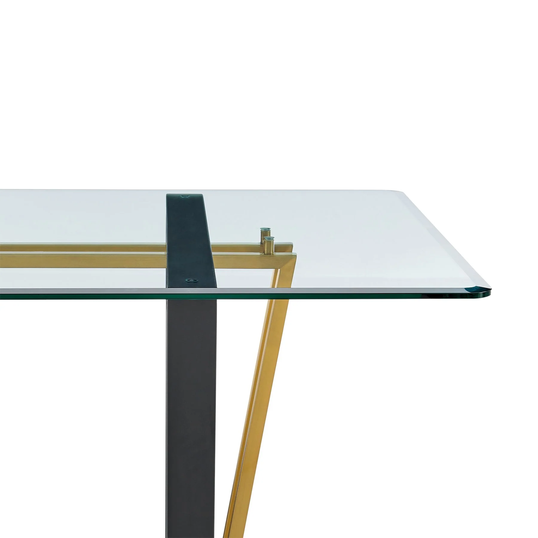 Kai Anastasia 5 Piece Rectangular Glass Dining Table Set with Gold Brushed Stainless Steel and Taupe Fabric - Image 8