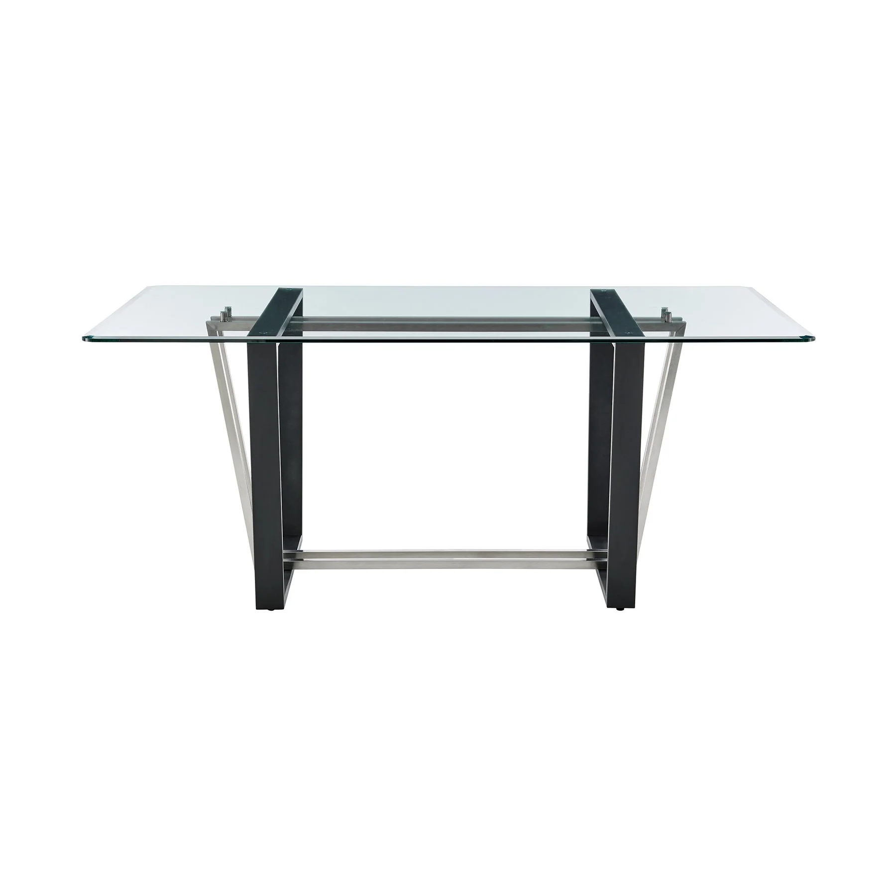 Kai Anastasia 5 Piece Rectangular Glass Dining Table Set with Matte Black Iron and Light Gray Fabric - Image 4