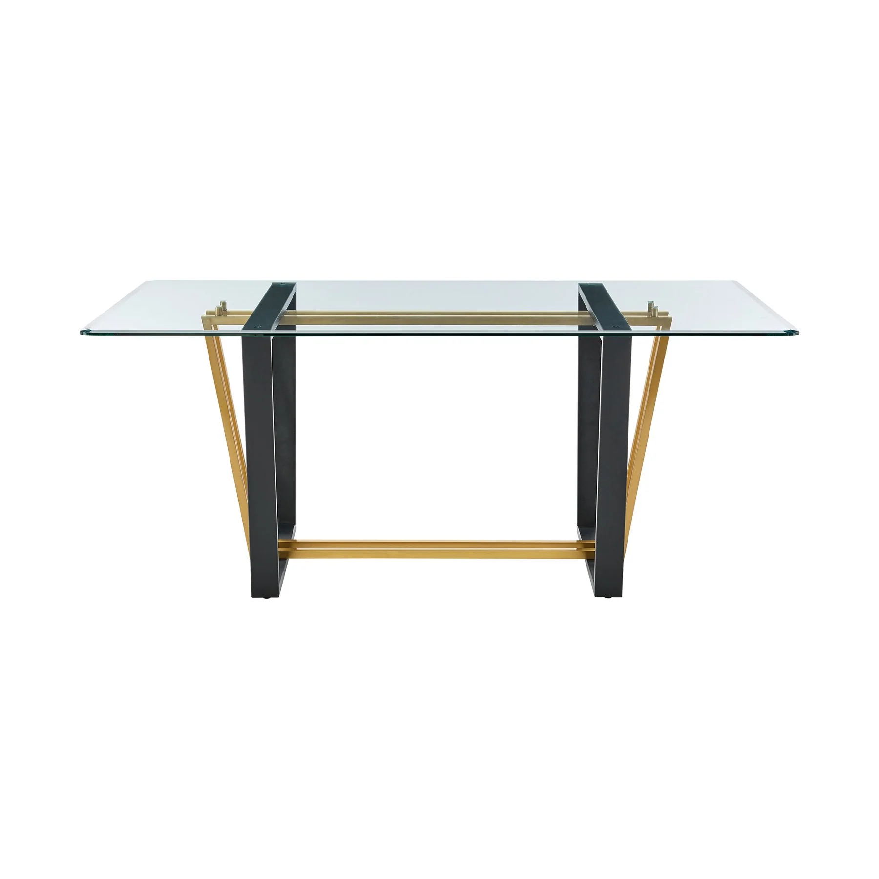 Kai Anastasia 7 Piece Rectangular Glass Dining Table Set with Gold Brushed Stainless Steel and Taupe Fabric - Image 5