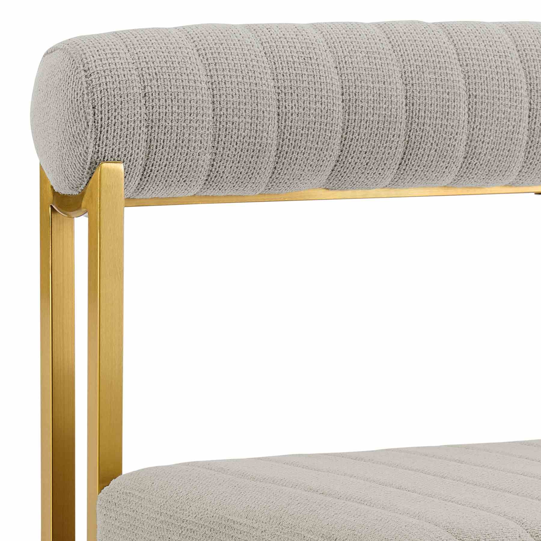 Kai Anastasia 7 Piece Rectangular Glass Dining Table Set with Gold Brushed Stainless Steel and Taupe Fabric - Image 6