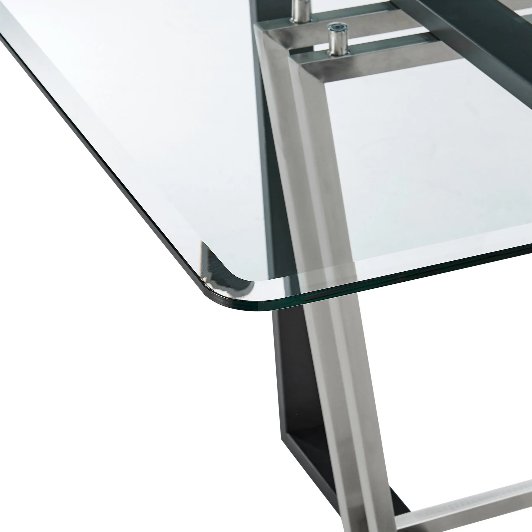 Kai Anastasia 7 Piece Rectangular Glass Dining Table Set with Matte Black Iron and Light Gray Fabric - Image 8
