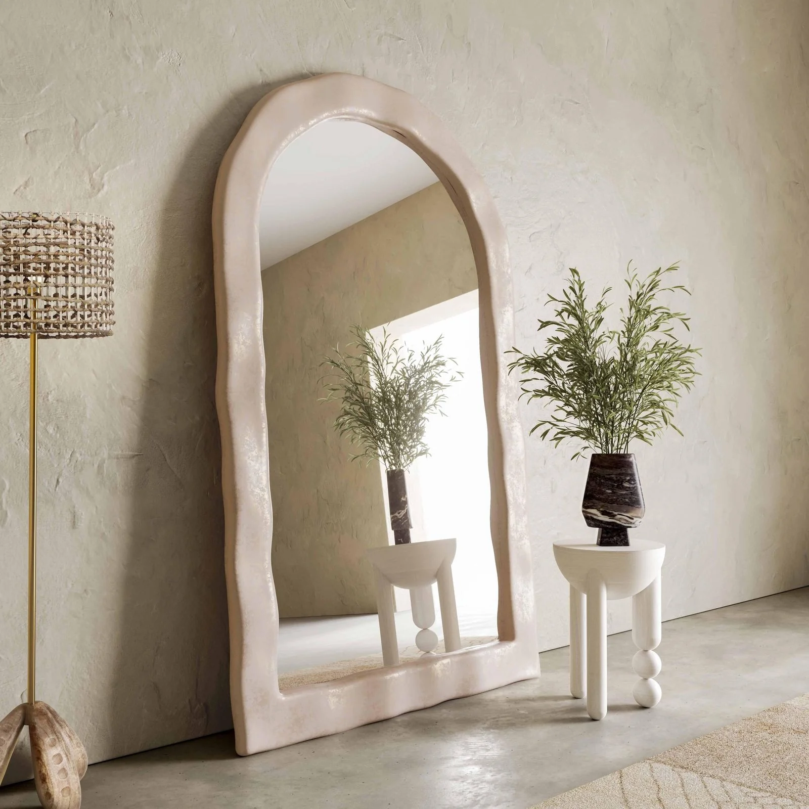 Kaia Cream Textured Floor Mirror - Image 2