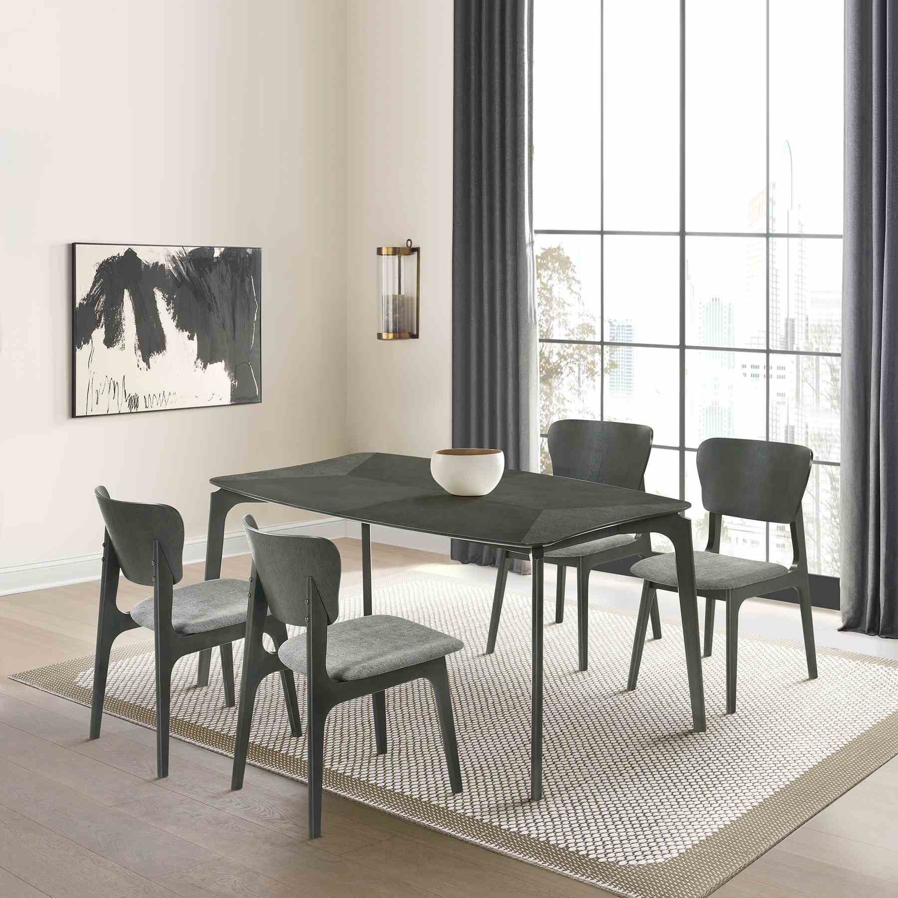 Kalia 5 Piece Wood Dining Set in Gray Finish with Gray Fabric - Image 11