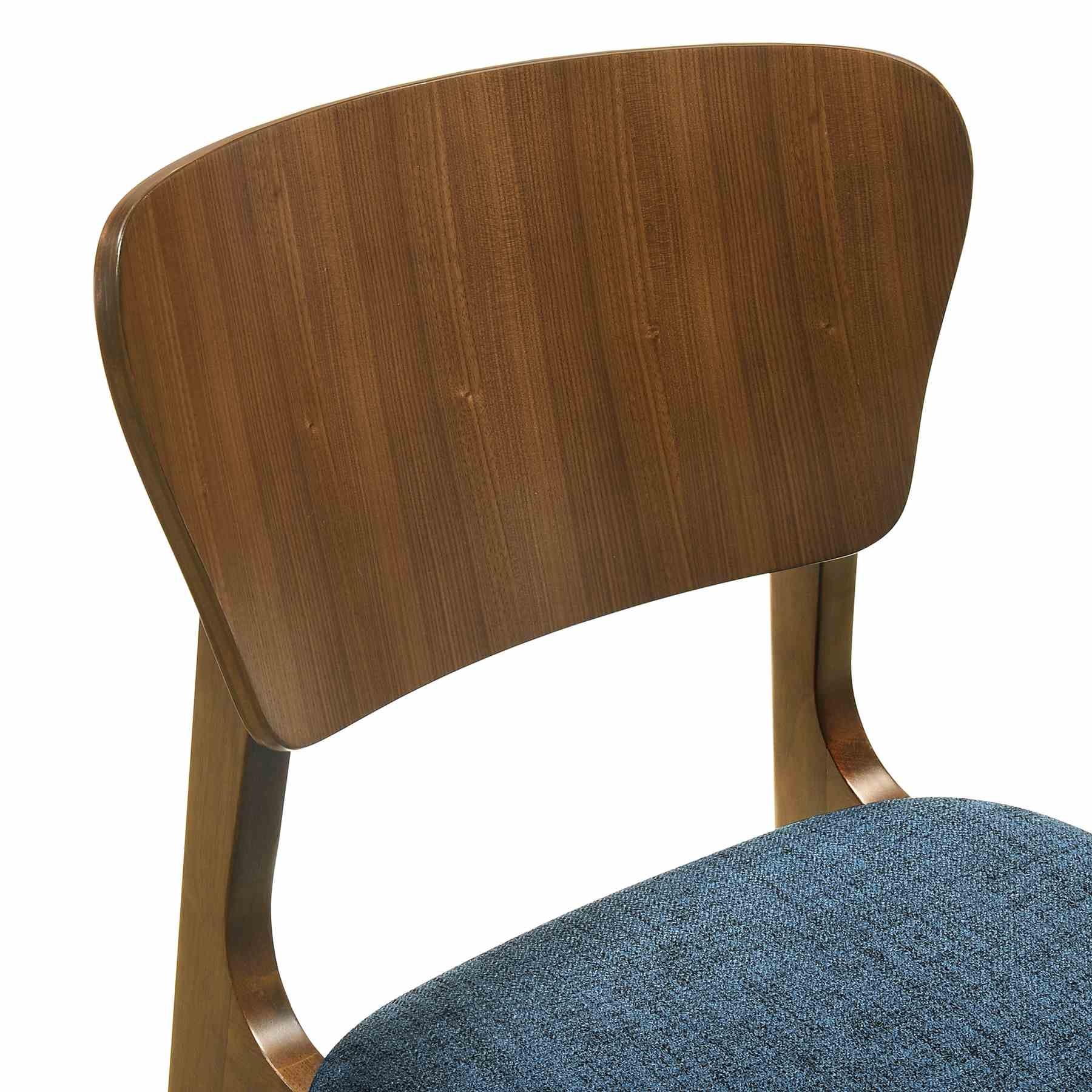 Kalia 5 Piece Wood Dining Set in Walnut Finish with Blue Fabric - Image 6