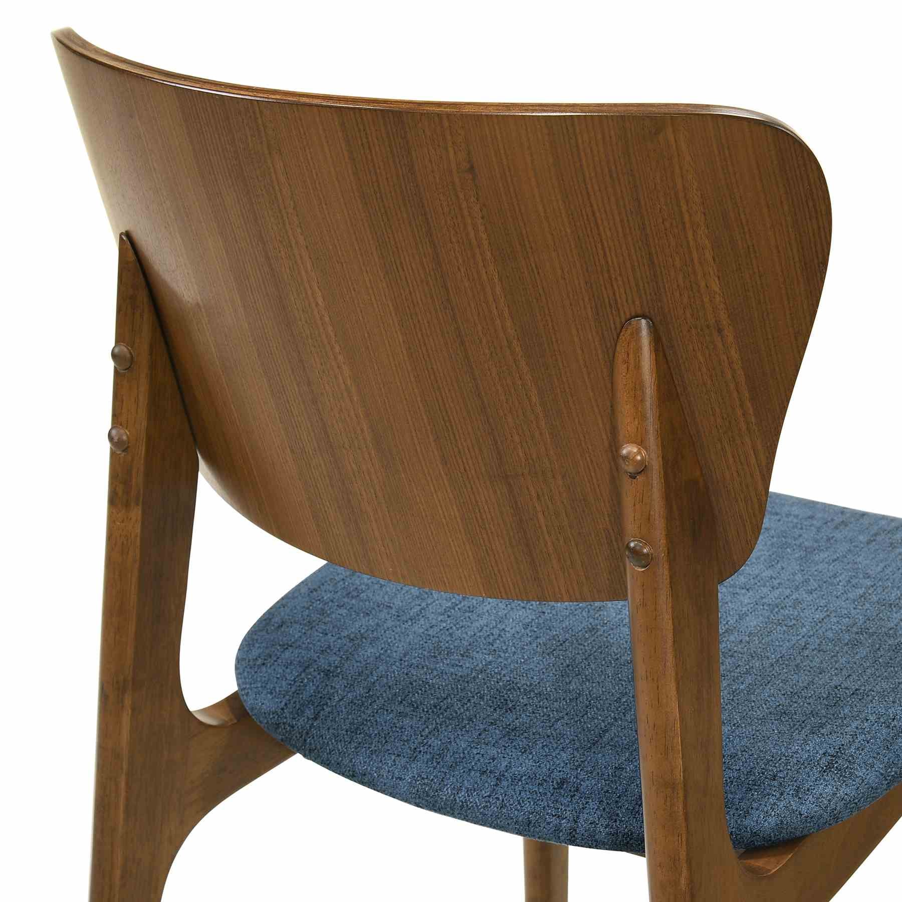 Kalia 5 Piece Wood Dining Set in Walnut Finish with Blue Fabric - Image 7