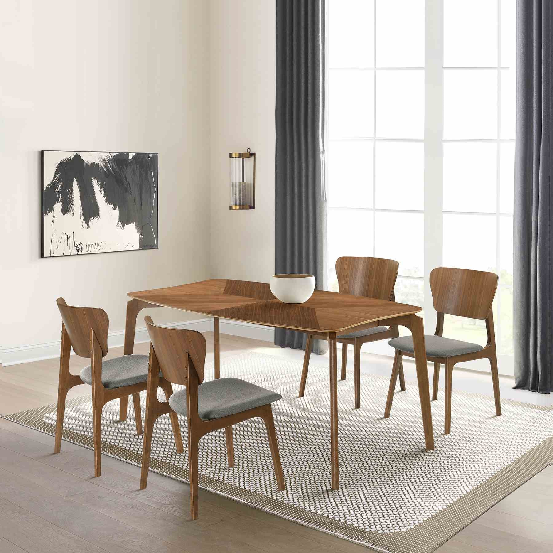 Kalia 5 Piece Wood Dining Set in Walnut Finish with Charcoal Fabric - Image 11
