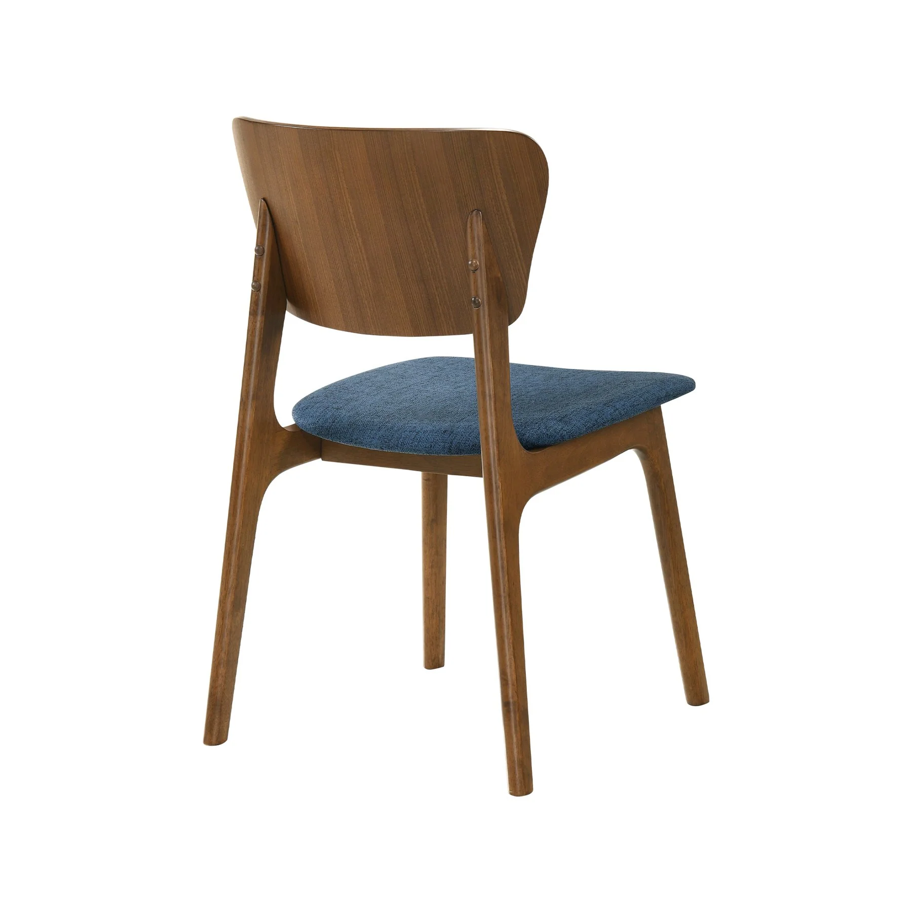 Kalia 7 Piece Wood Dining Set in Walnut Finish with Blue Fabric - Image 3