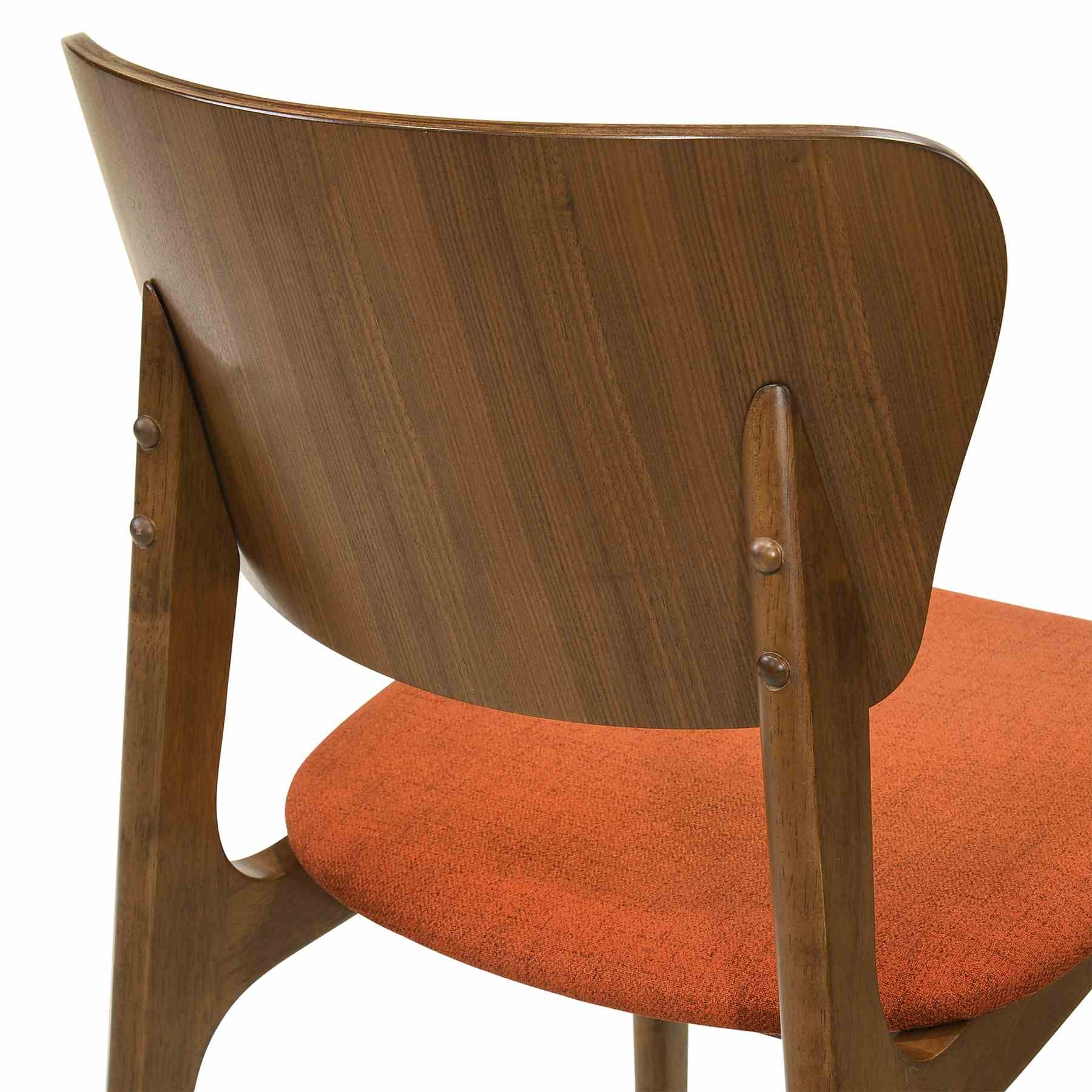 Kalia 7 Piece Wood Dining Set in Walnut Finish with Orange Fabric - Image 7