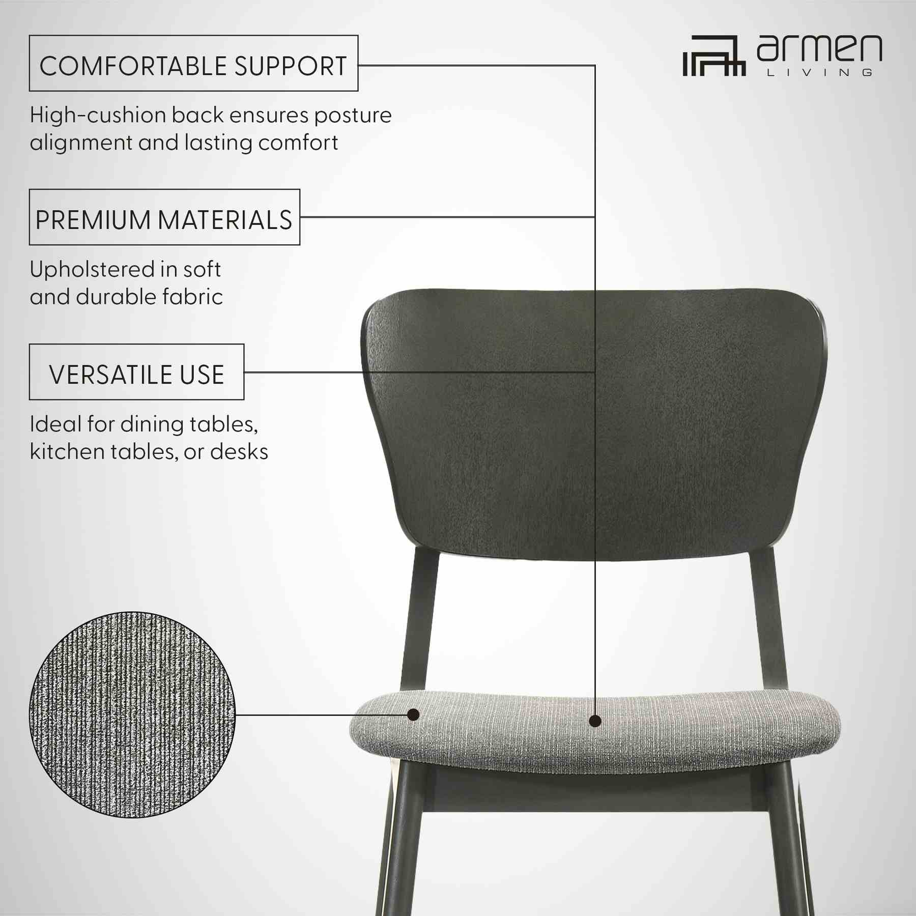 Kalia Wood Dining Chair in Gray Finish with Gray Fabric - Set of 2 - Image 10
