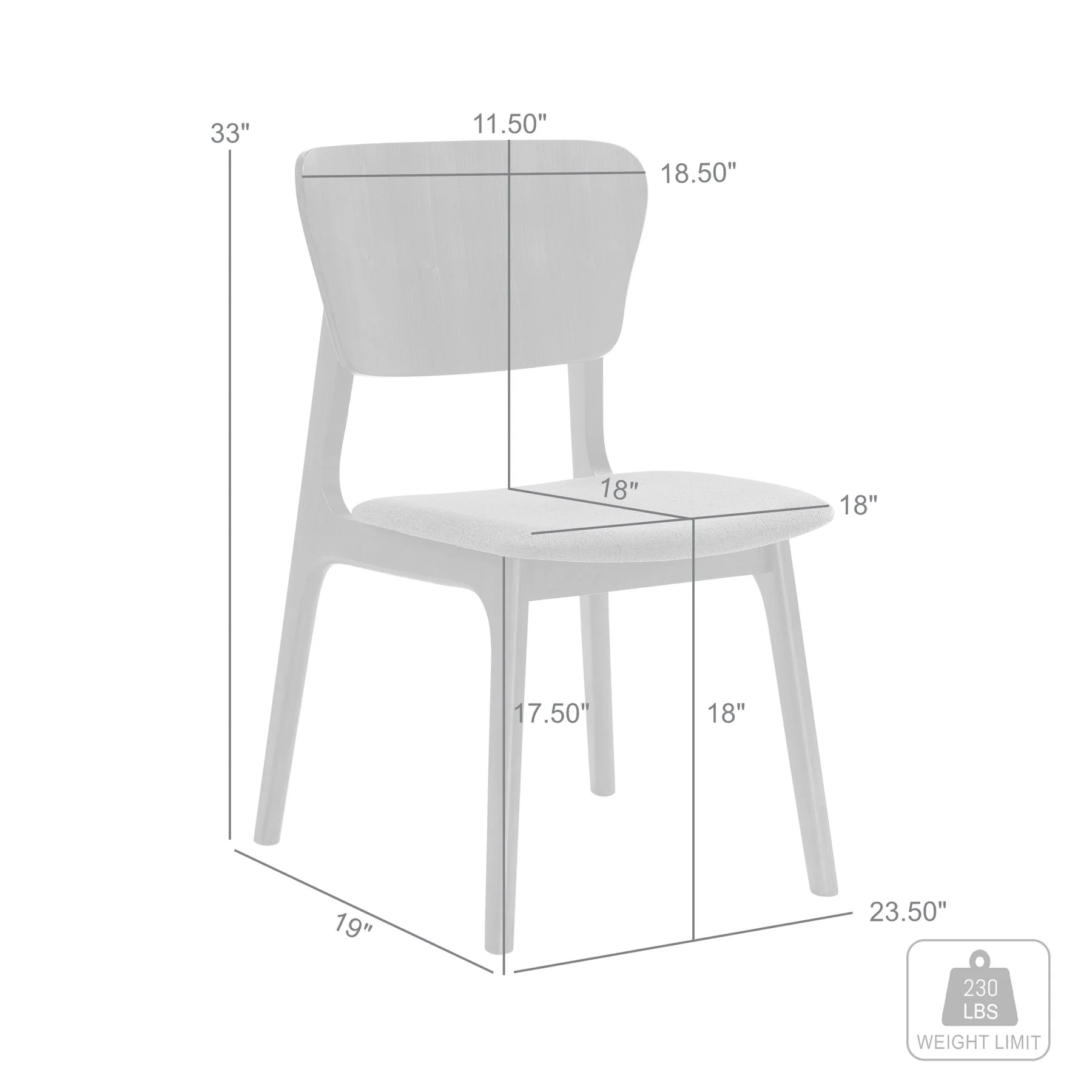 Kalia Wood Dining Chair in Gray Finish with Gray Fabric - Set of 2 - Image 7