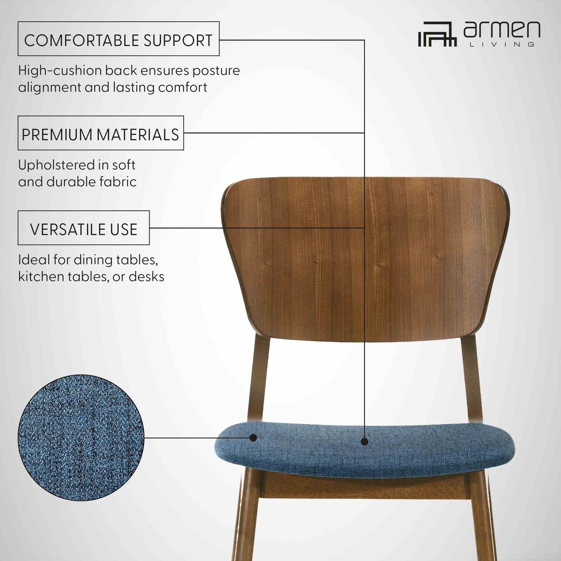 Kalia Wood Dining Chair in Walnut Finish with Blue Fabric - Set of 2 - Image 10