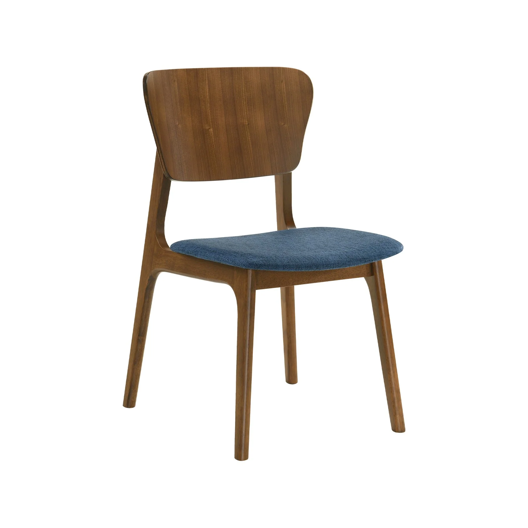 Kalia Wood Dining Chair in Walnut Finish with Blue Fabric - Set of 2 - Image 2
