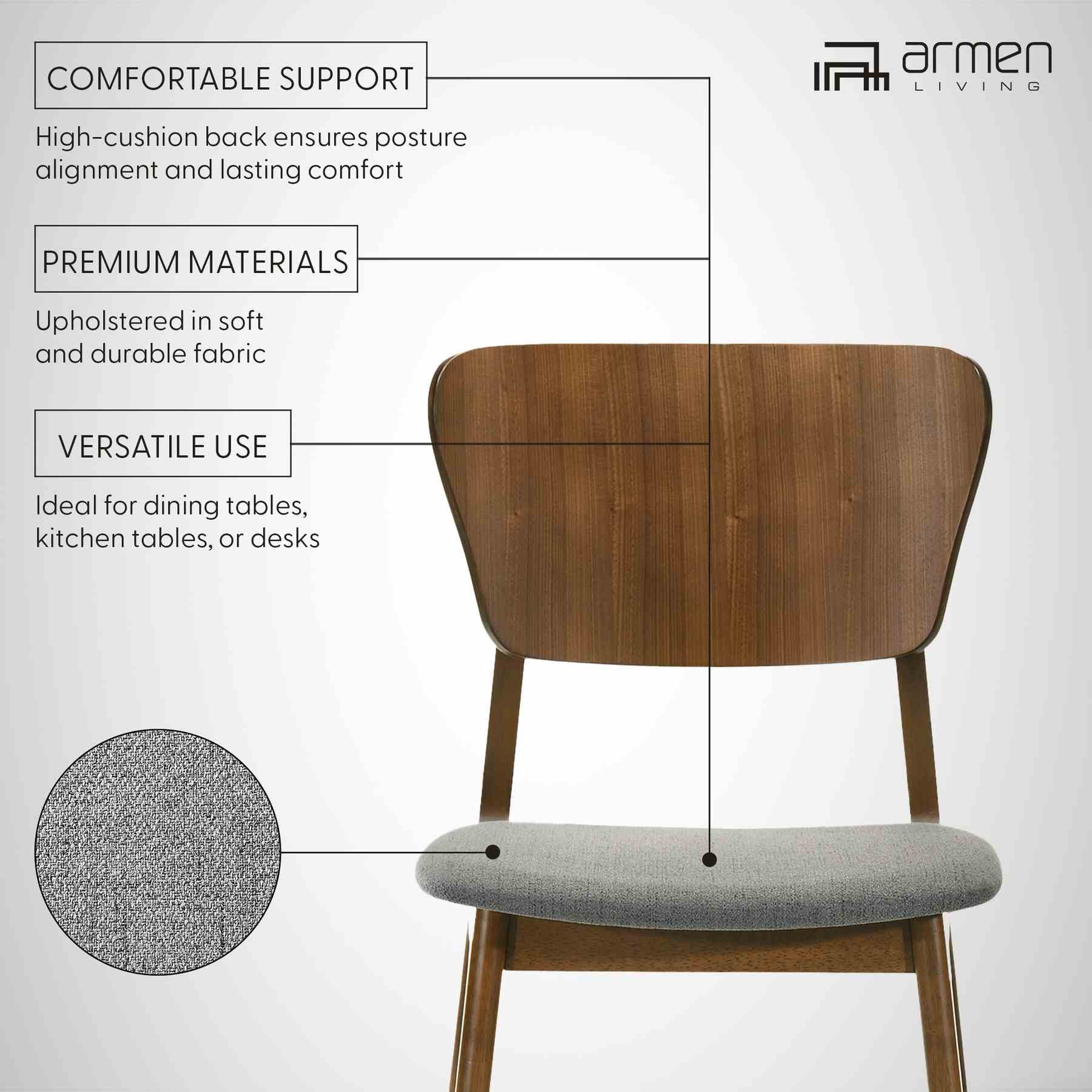 Kalia Wood Dining Chair in Walnut Finish with Charcoal Fabric - Set of 2 - Image 10