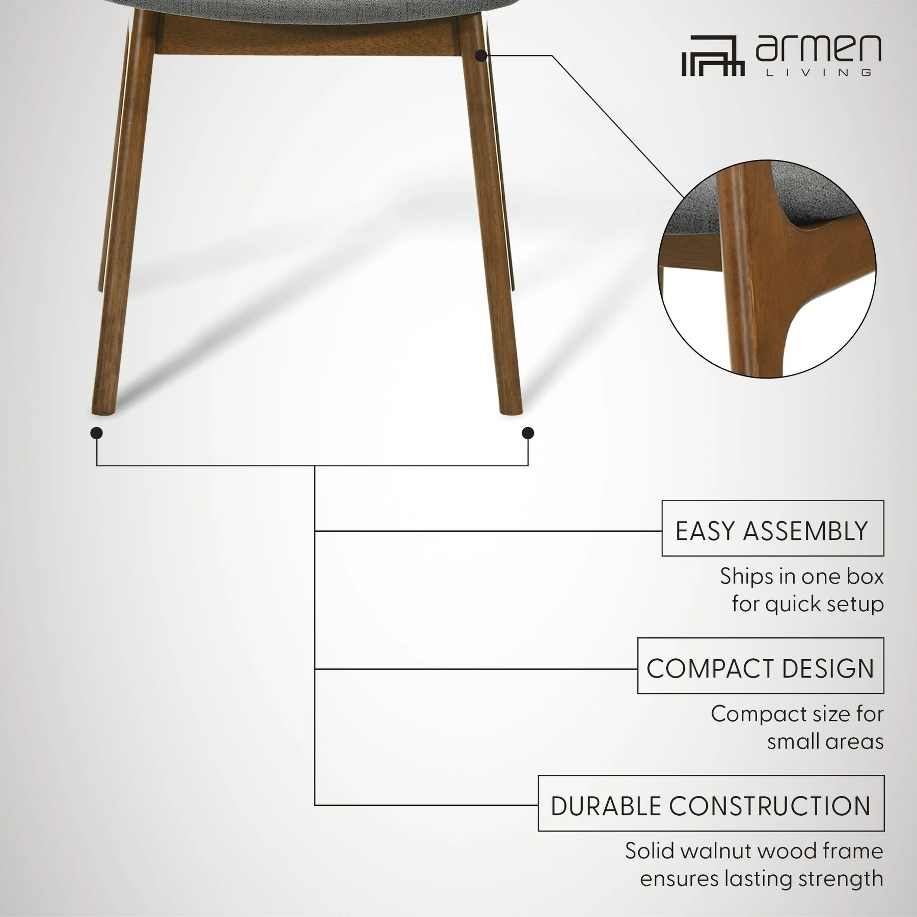 Kalia Wood Dining Chair in Walnut Finish with Charcoal Fabric - Set of 2 - Image 11