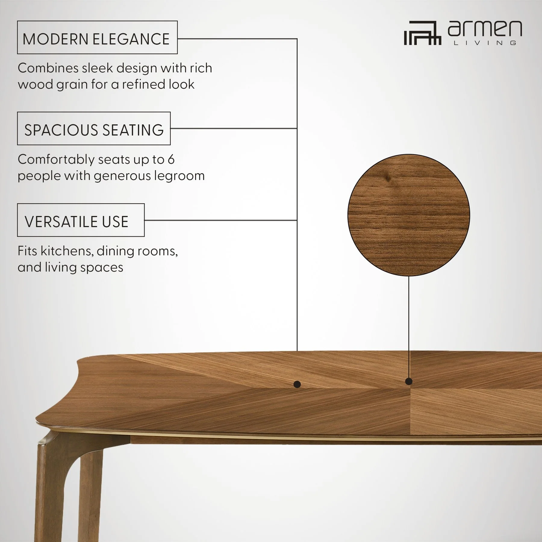 Kalia Wood Dining Table in Walnut Finish - Image 9