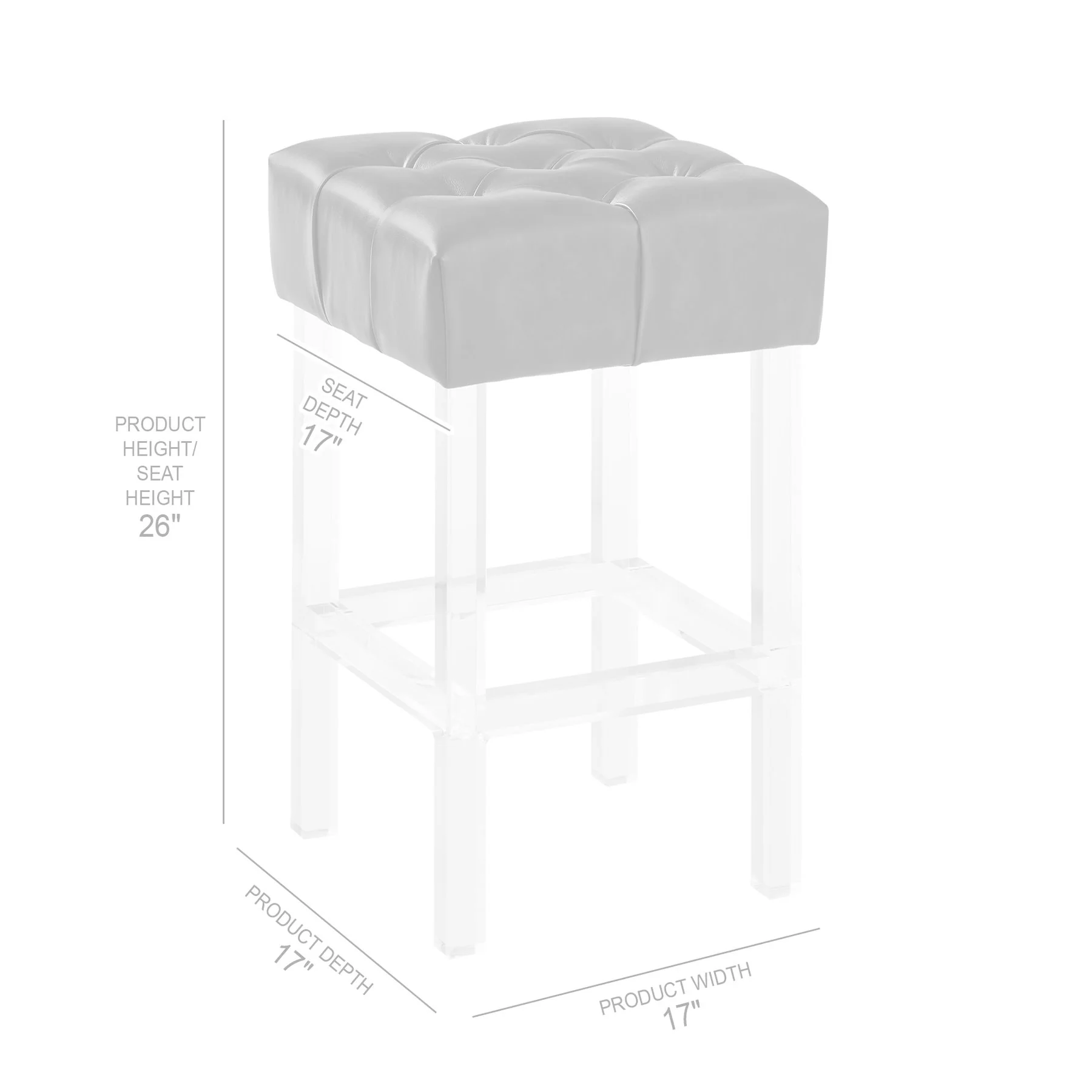 Kara Contemporary 26" Counter Height Barstool in Gray Faux Leather with Acrylic Legs - Image 4